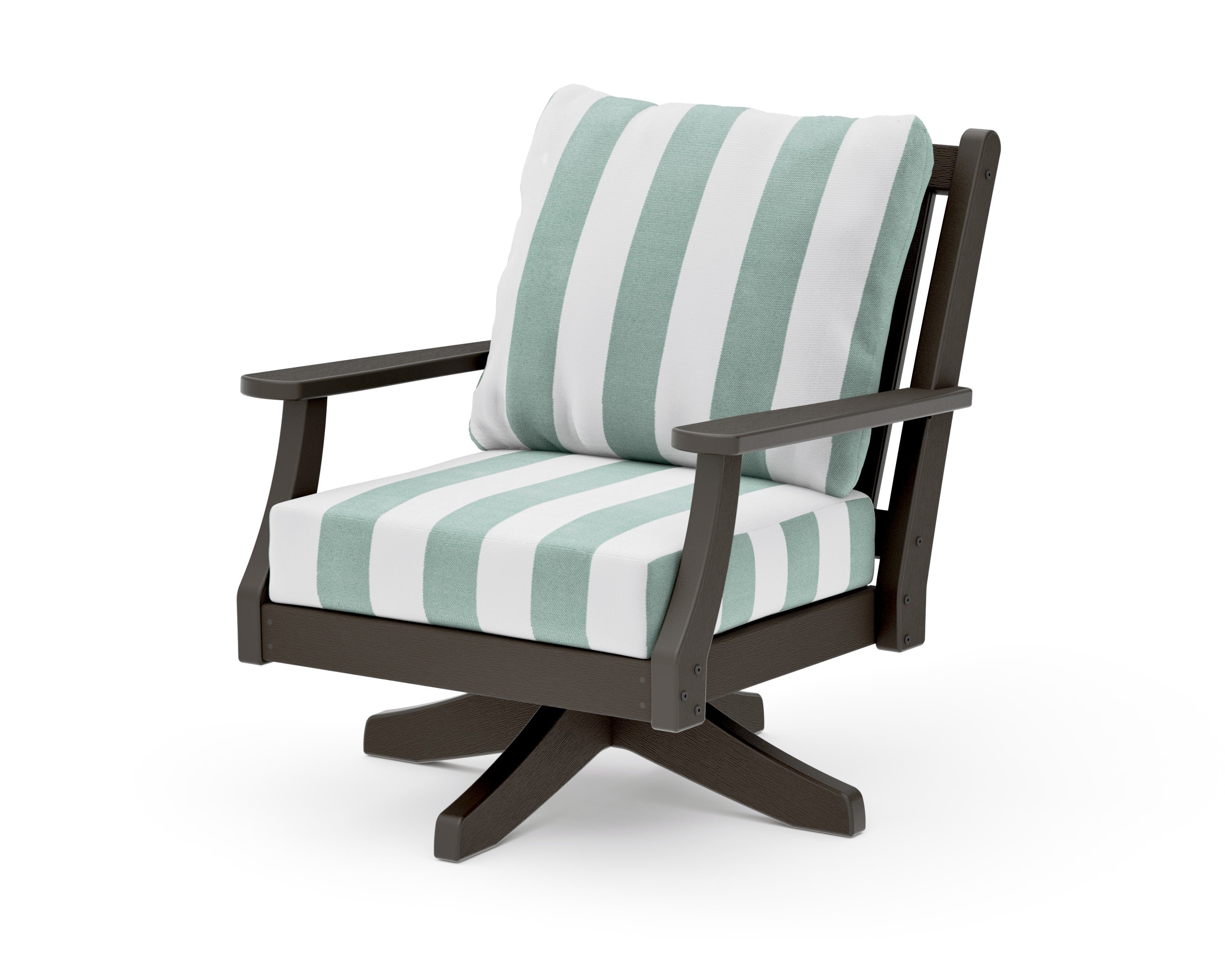Wovendale Deep Seating Swivel Chair in Vintage Coffee / Cabana Stripe Glacier Spa