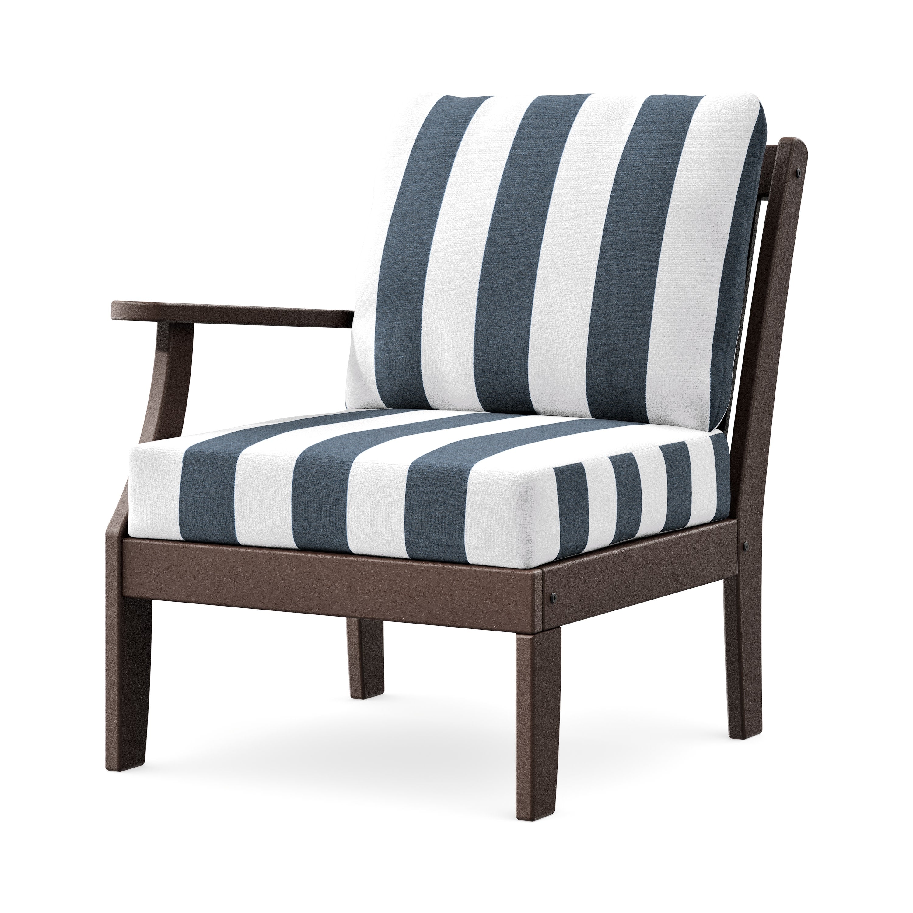 Braxton Modular Left Arm Chair in Mahogany / Cabana Stripe Marine Indigo