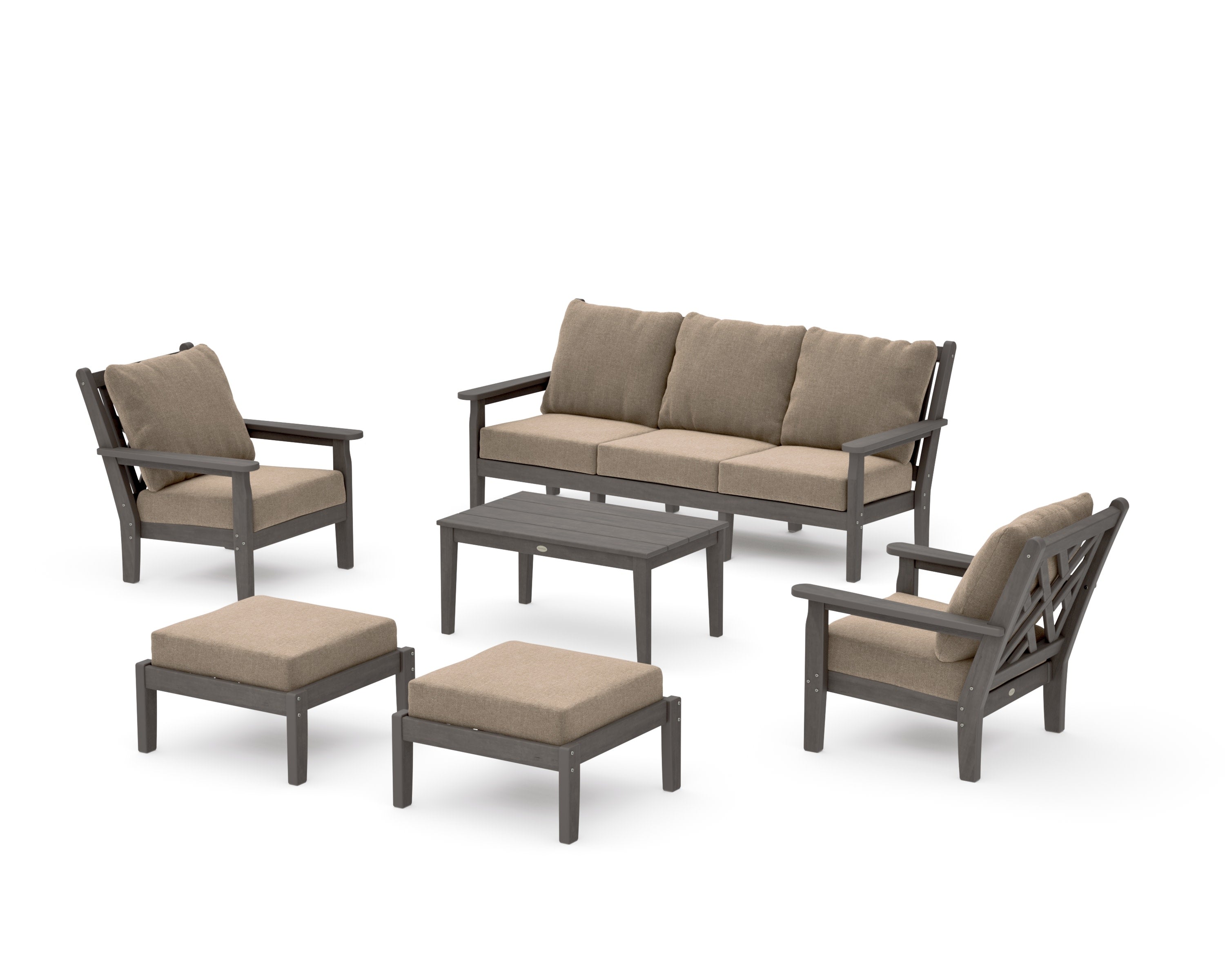 Chippendale 6-Piece Lounge Sofa Set in Driftwood / Spiced Burlap