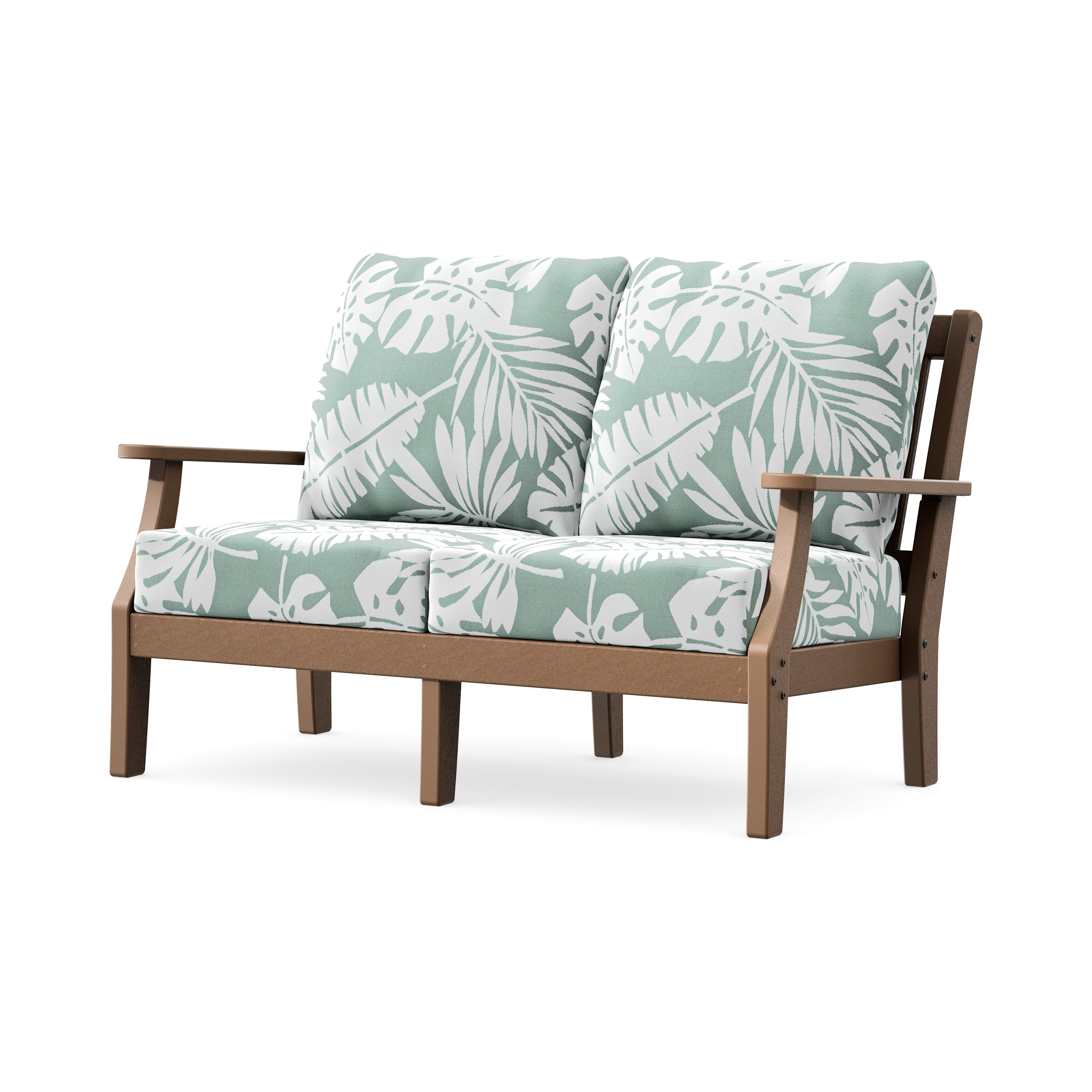 Chinoiserie Deep Seating Loveseat in Teak / Leaf Glacier Spa