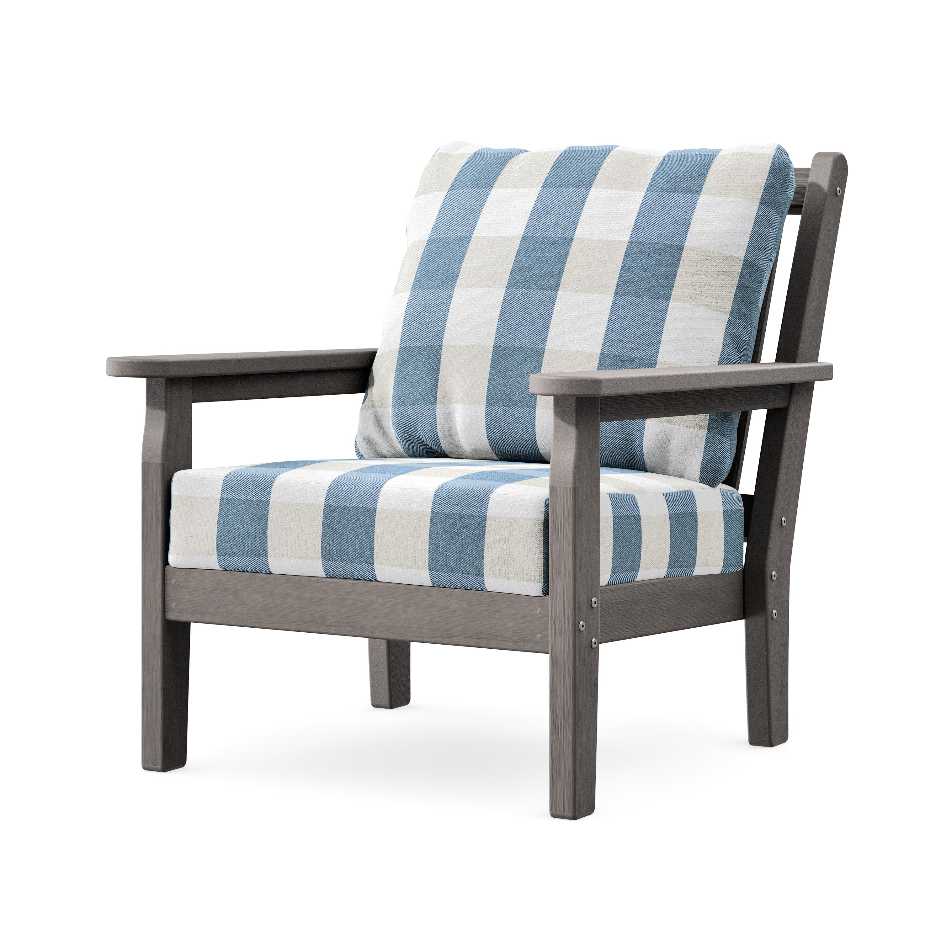 Chippendale Deep Seating Chair in Driftwood / Buffalo Plaid Sky Blue