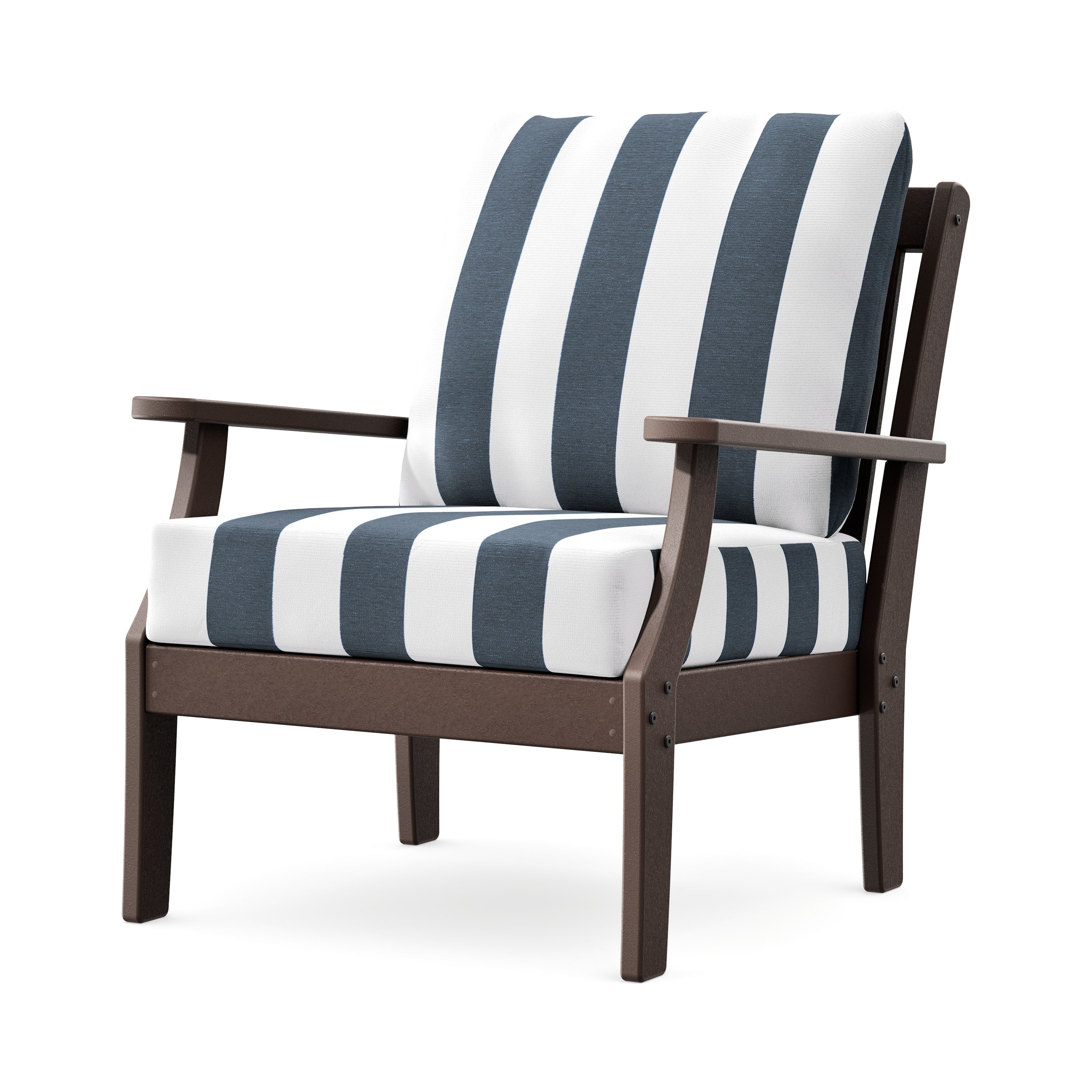 Braxton Deep Seating Chair in Mahogany / Cabana Stripe Marine Indigo