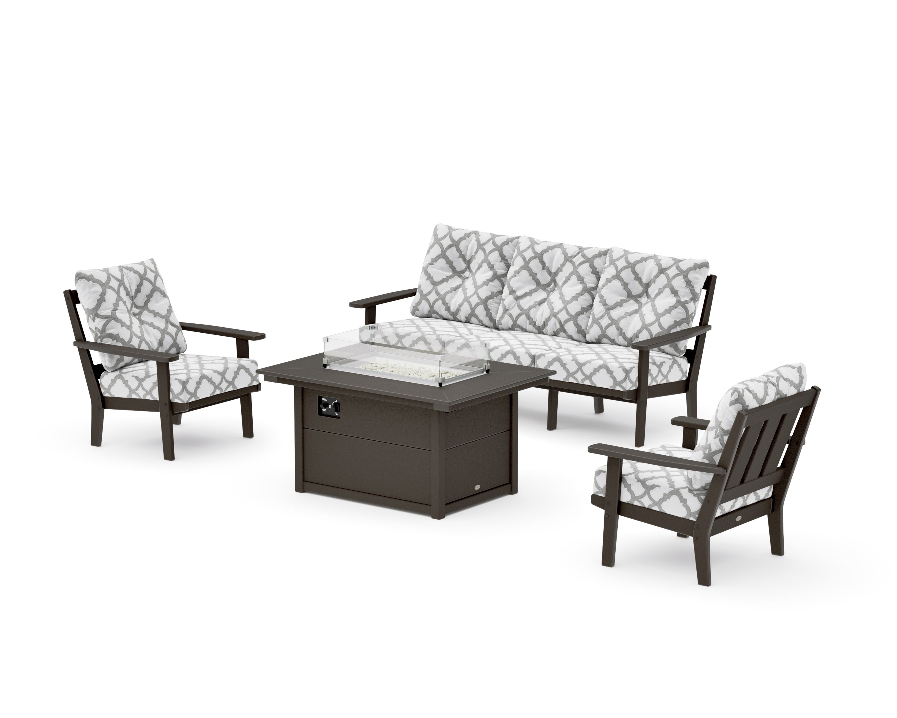 Oxford Deep Seating Fire Pit Table Set in Vintage Coffee / Trellis Grey Mist