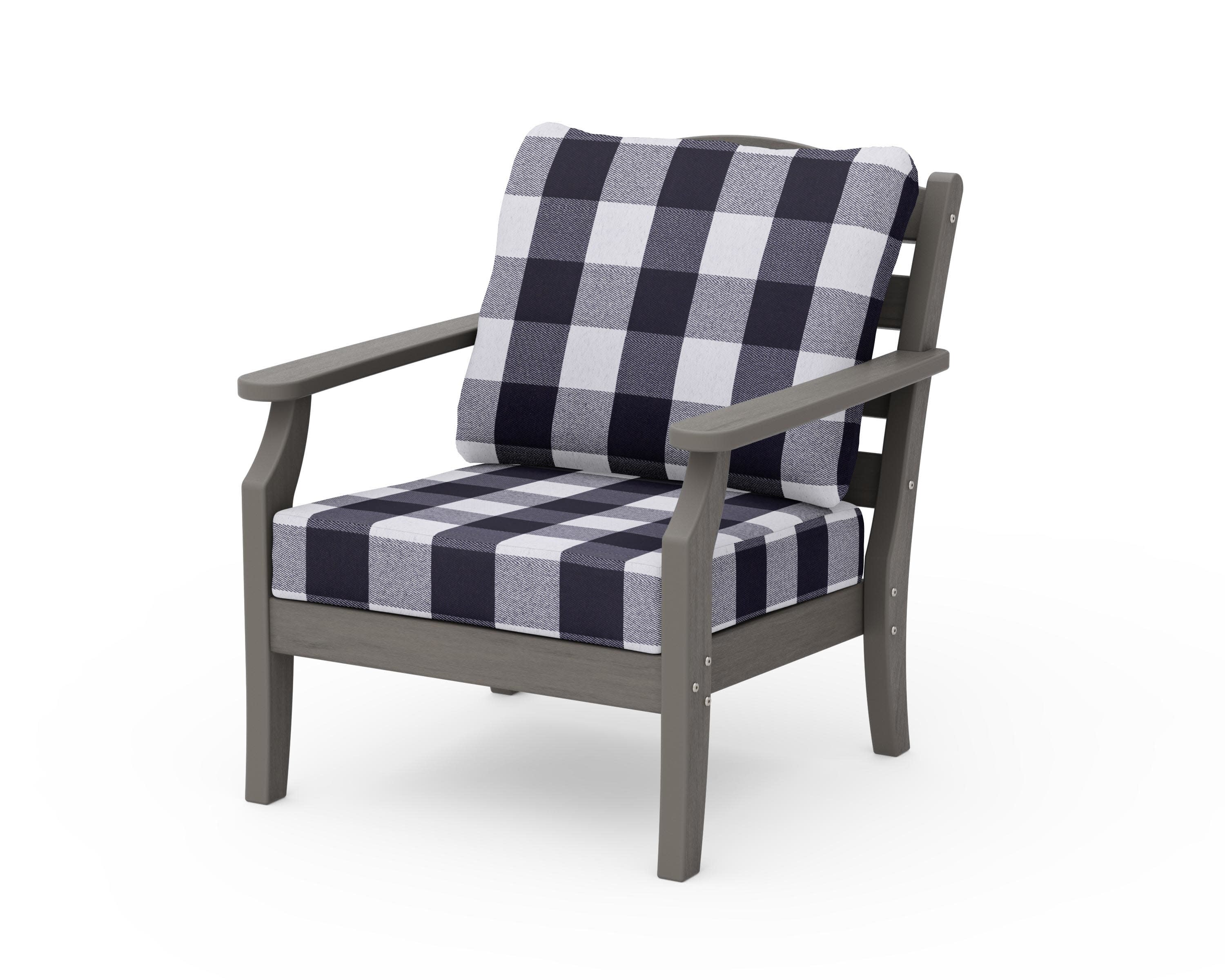 Savannah Deep Seating Chair in Driftwood / Buffalo Plaid Navy