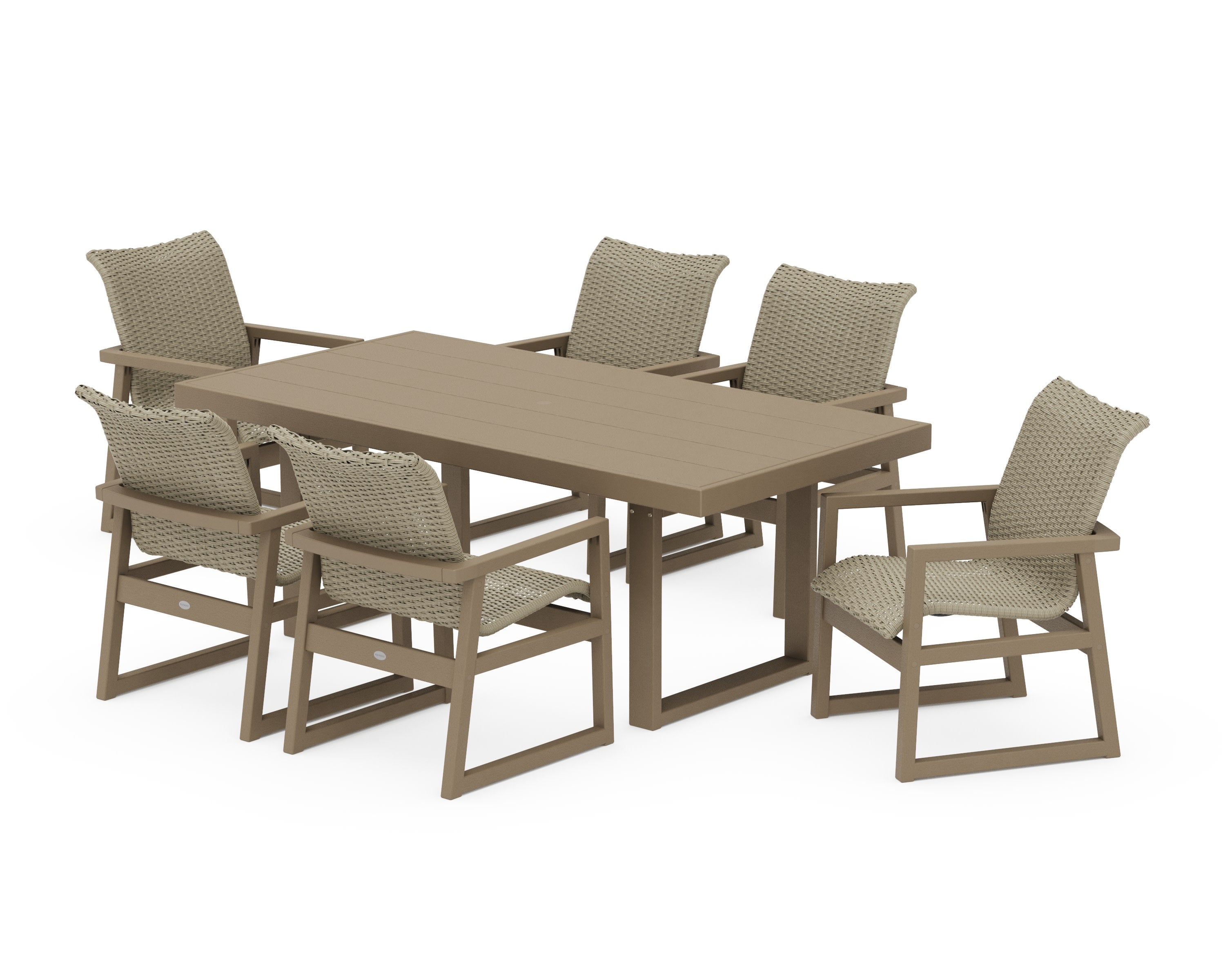 EDGE Woven Arm Chair 7-Piece Dining Set in Vintage Sahara / Dune Grass