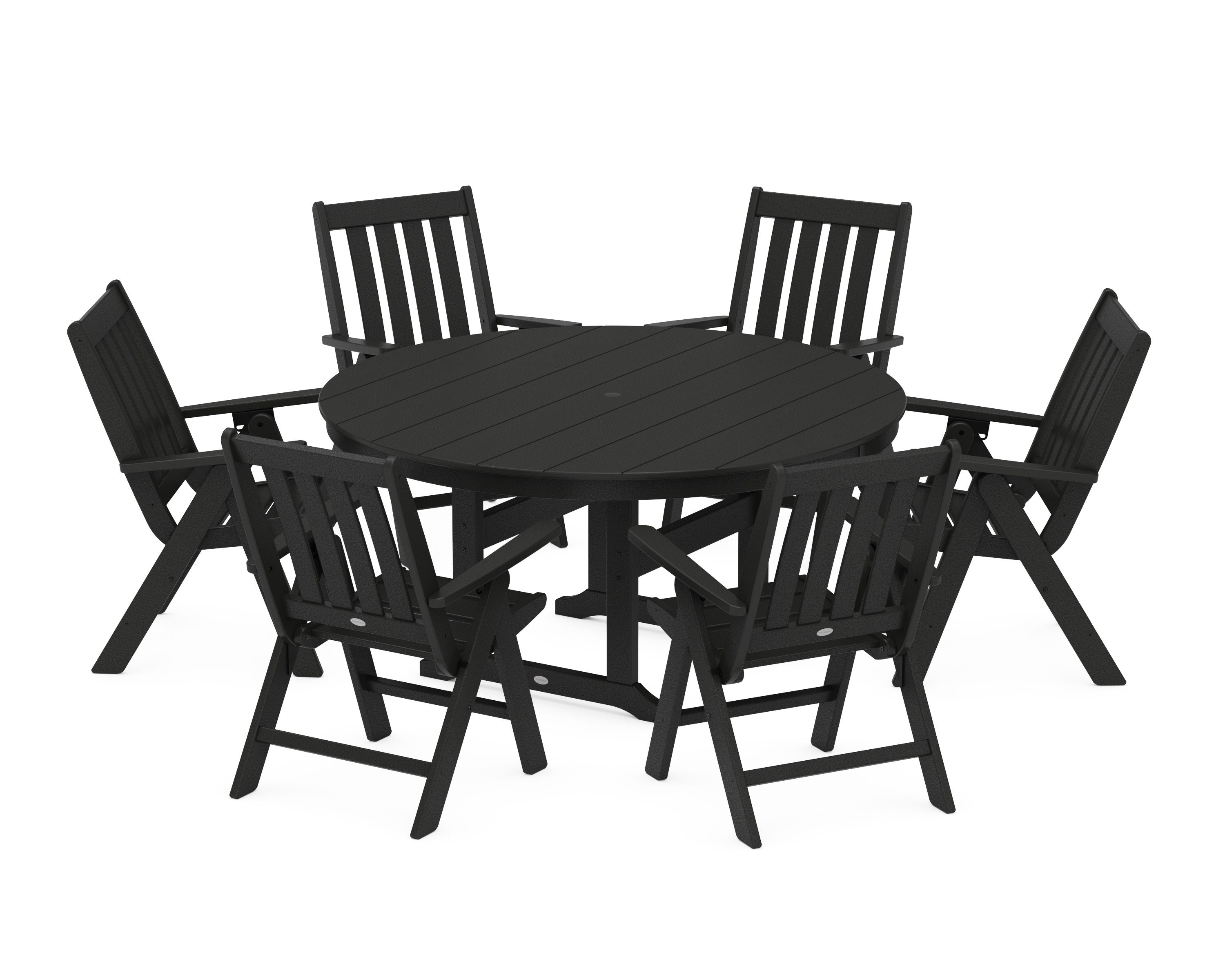 Vineyard 7-Piece Folding Chair Round Farmhouse Dining Set in Black