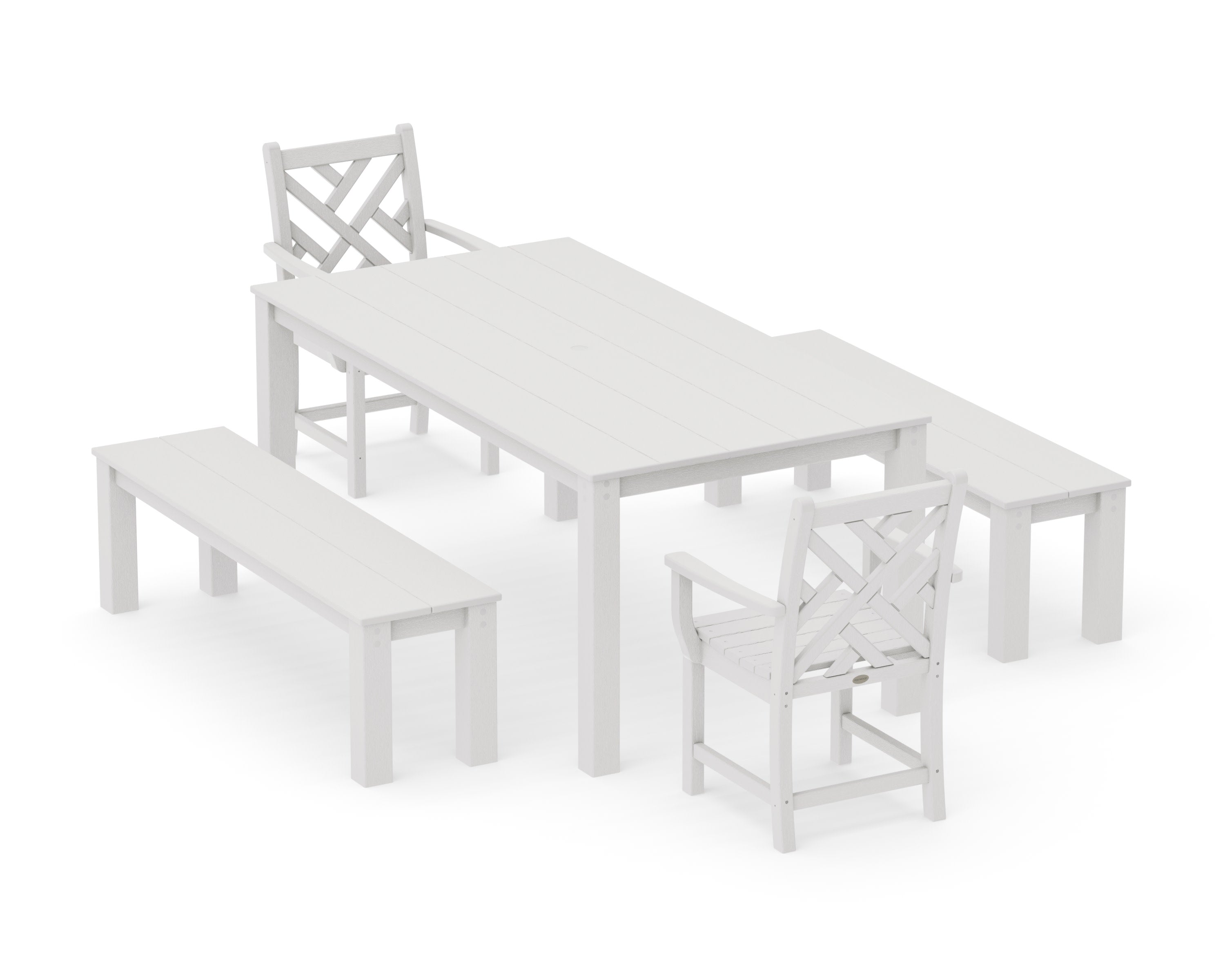 Chippendale 5-Piece Parsons Dining Set with Benches in Vintage White