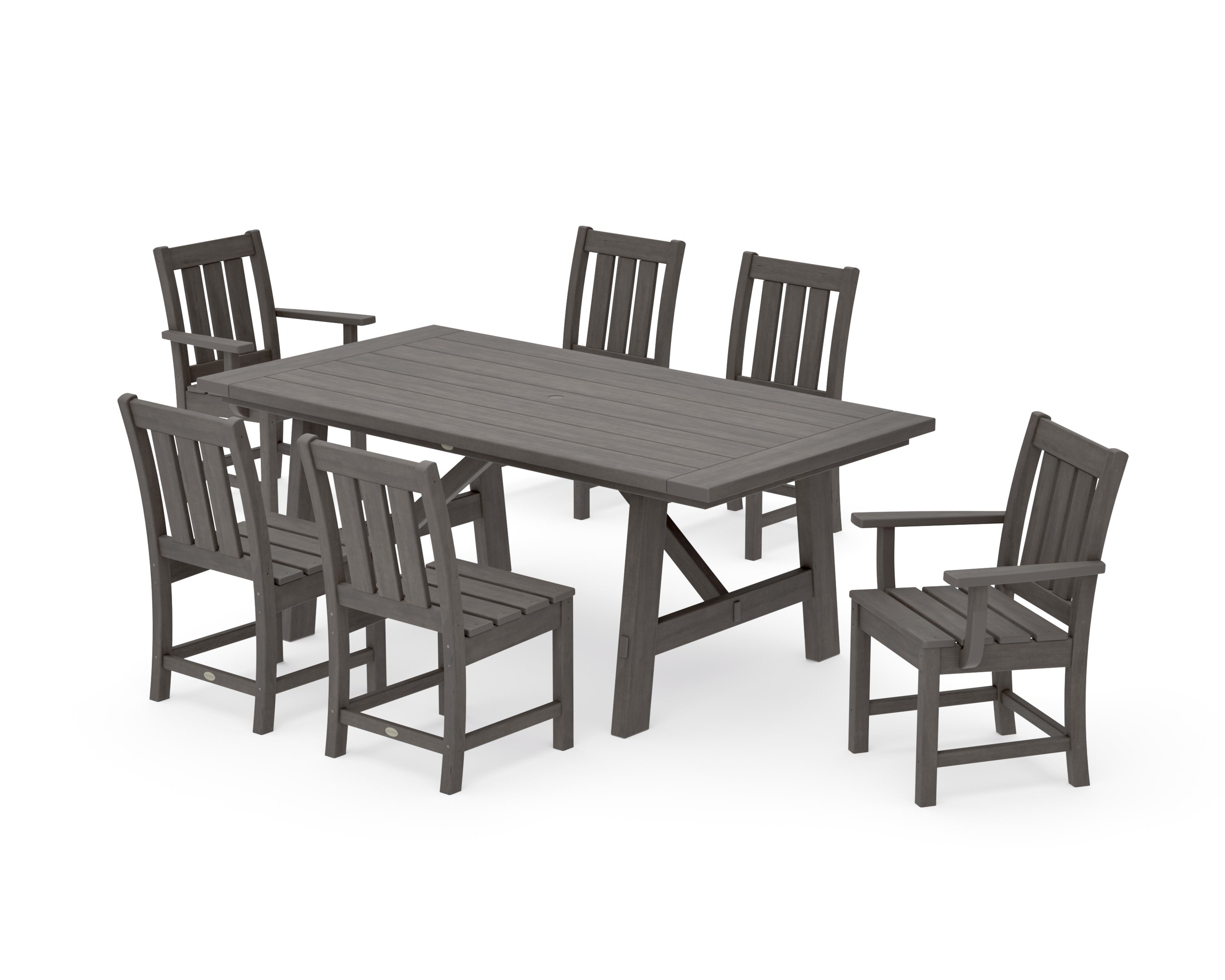 Oxford 7-Piece Rustic Farmhouse Dining Set in Driftwood