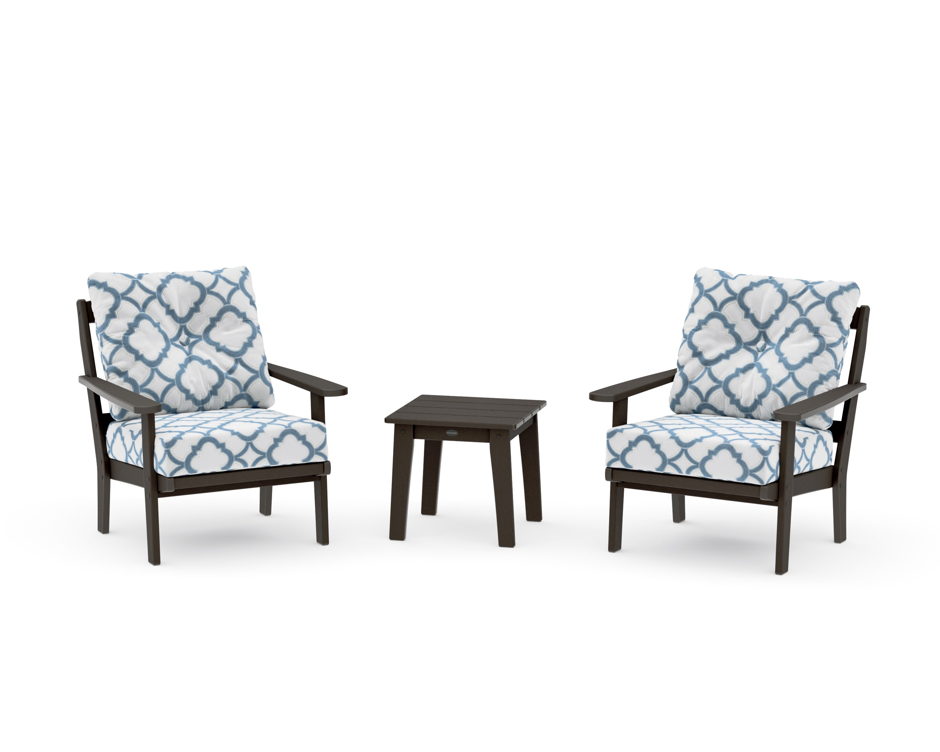 Mission 3-Piece Deep Seating Set in Vintage Coffee / Trellis Sky Blue