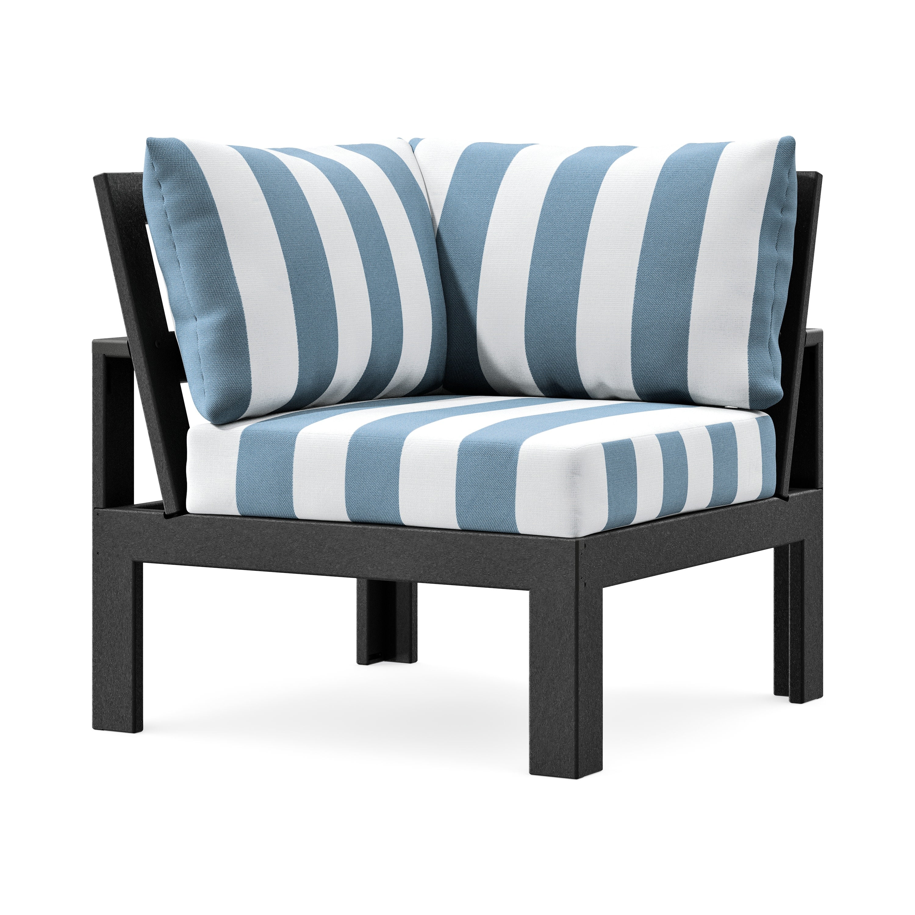 Modular Corner Chair in Black / Cabana Stripe Sky Blue