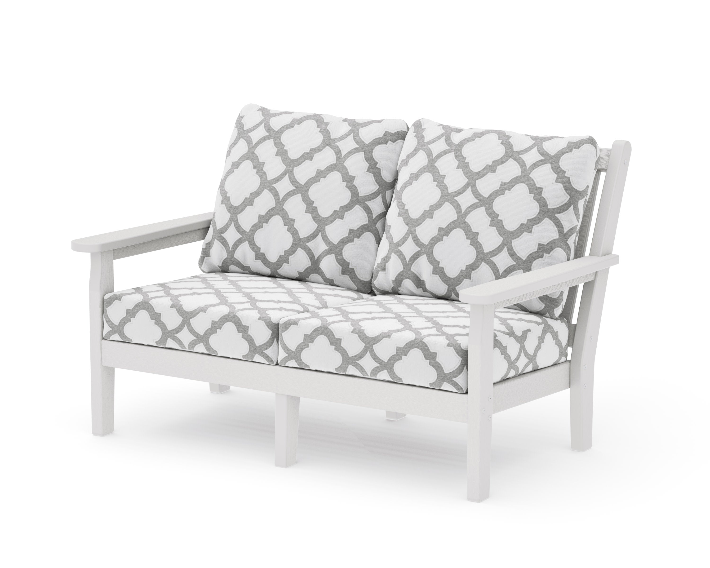 Chippendale Deep Seating Loveseat in Vintage White / Trellis Grey Mist
