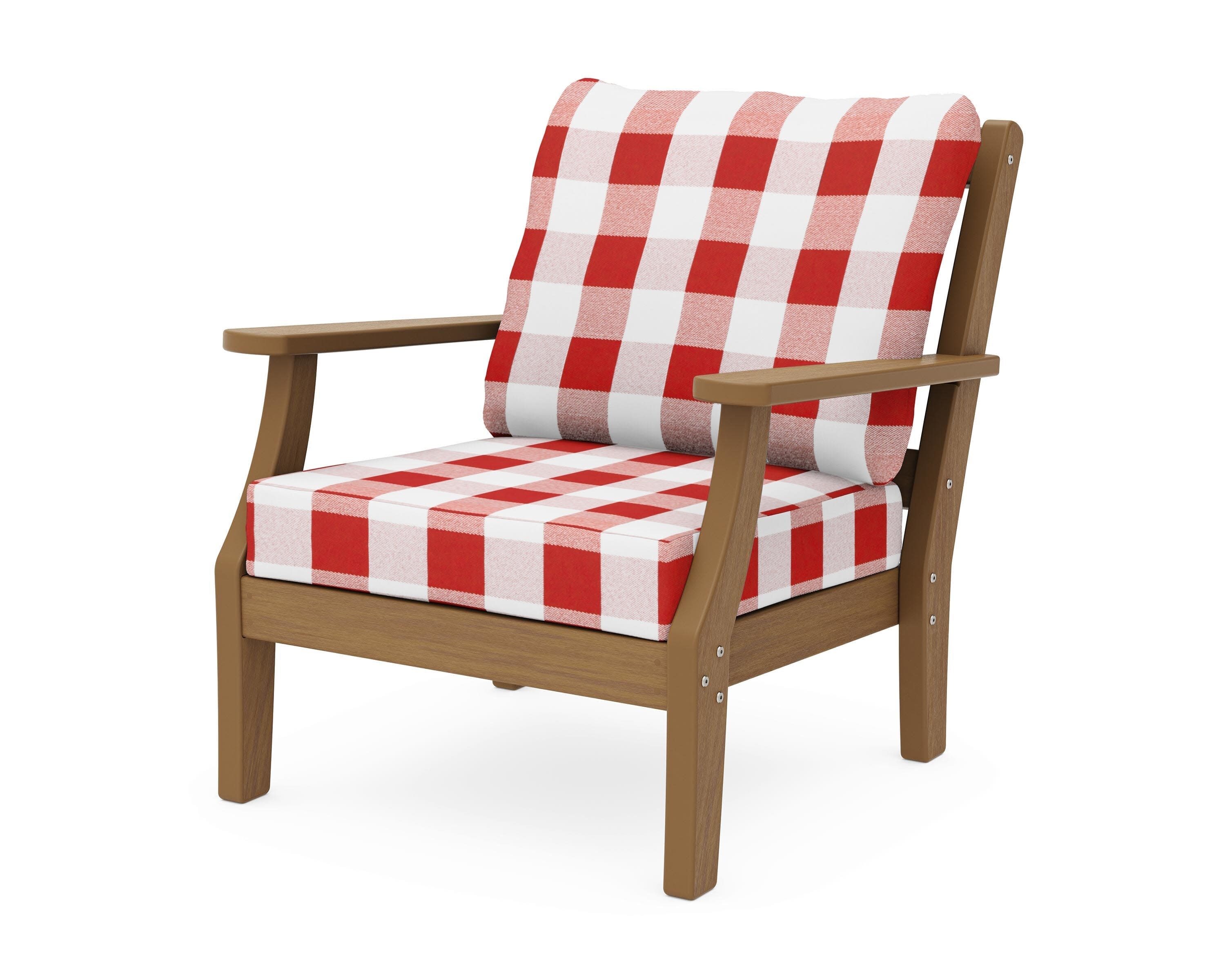 Chinoiserie Deep Seating Chair in Natural / Buffalo Plaid Crimson