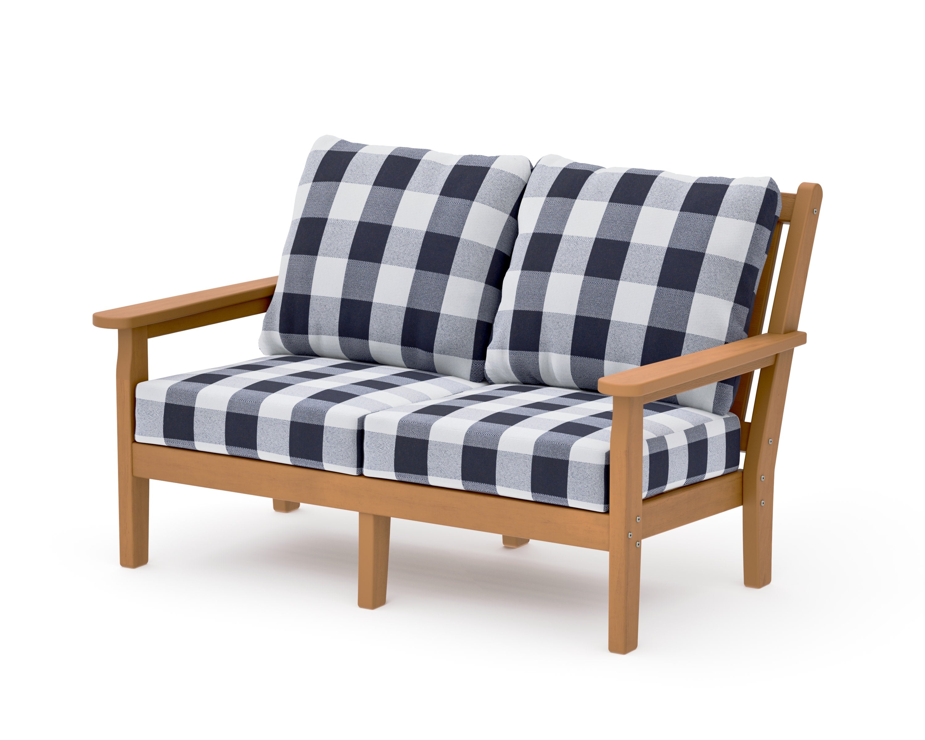 Chippendale Deep Seating Loveseat in Natural / Buffalo Plaid Navy