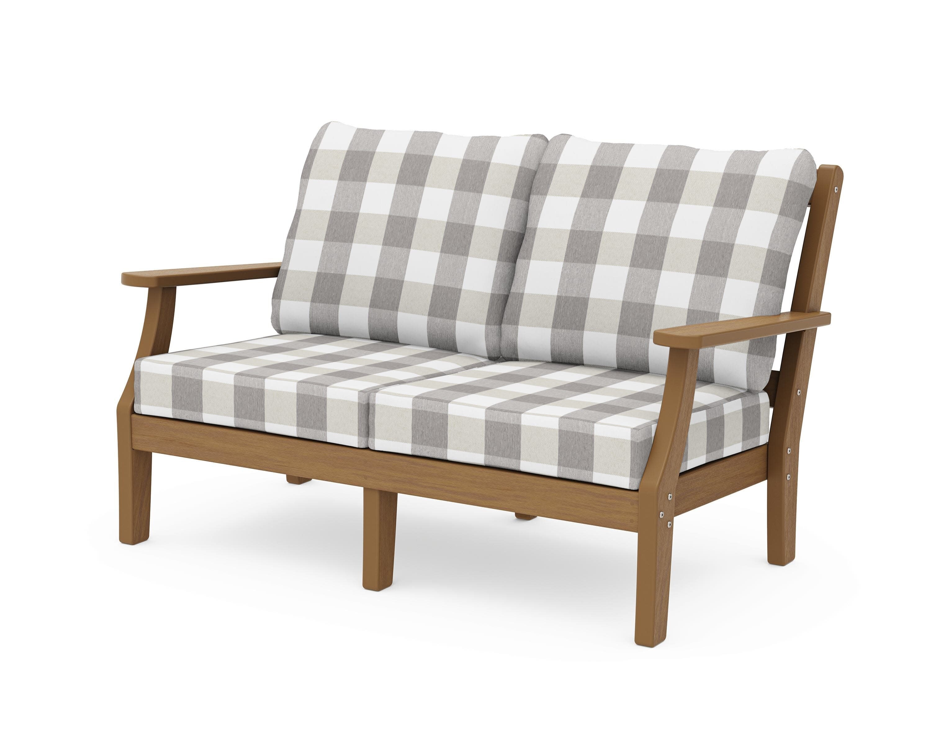 Chinoiserie Deep Seating Loveseat in Natural / Buffalo Plaid Grey Mist