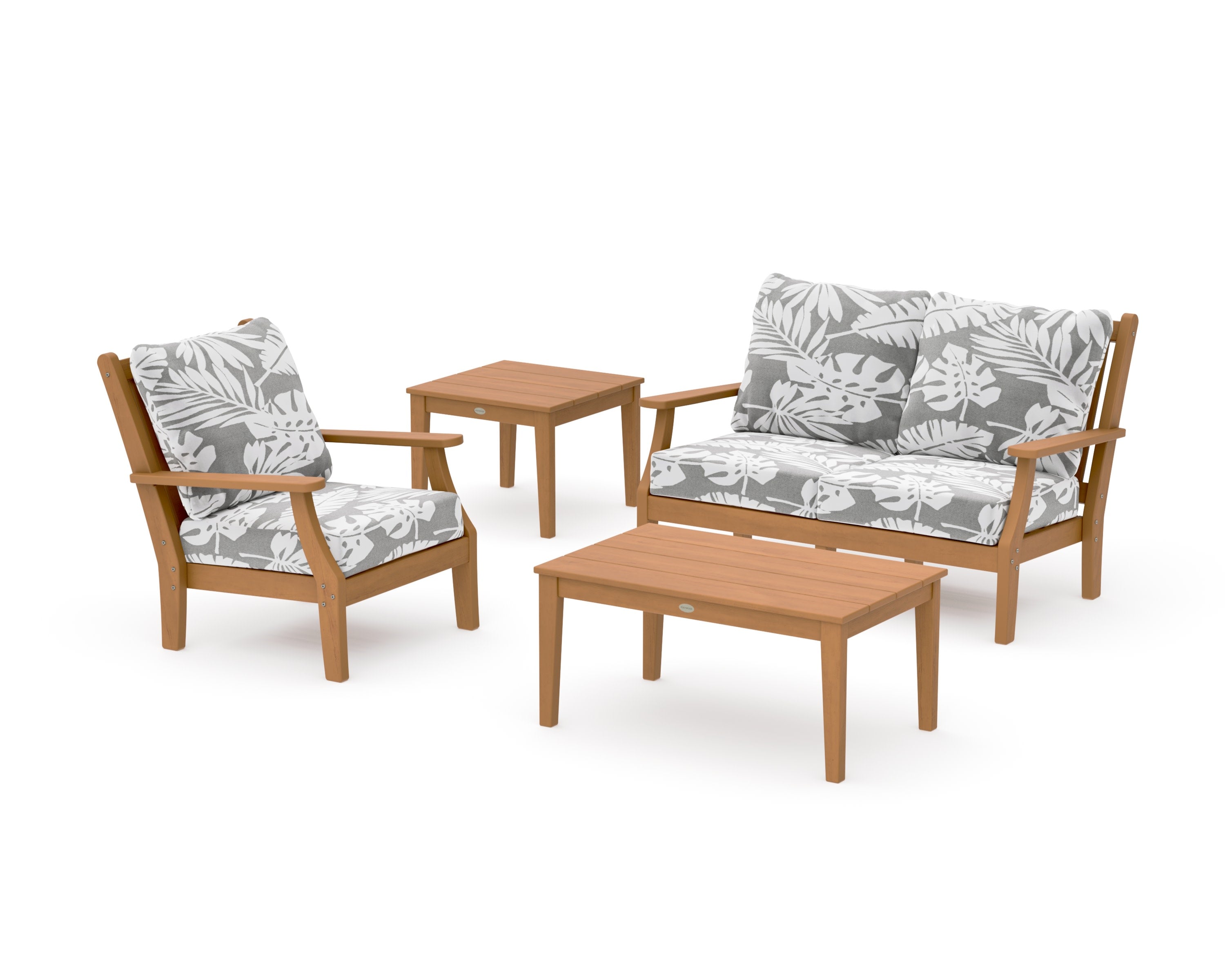 Wovendale 4-Piece Deep Seating Set in Natural / Leaf Grey Mist