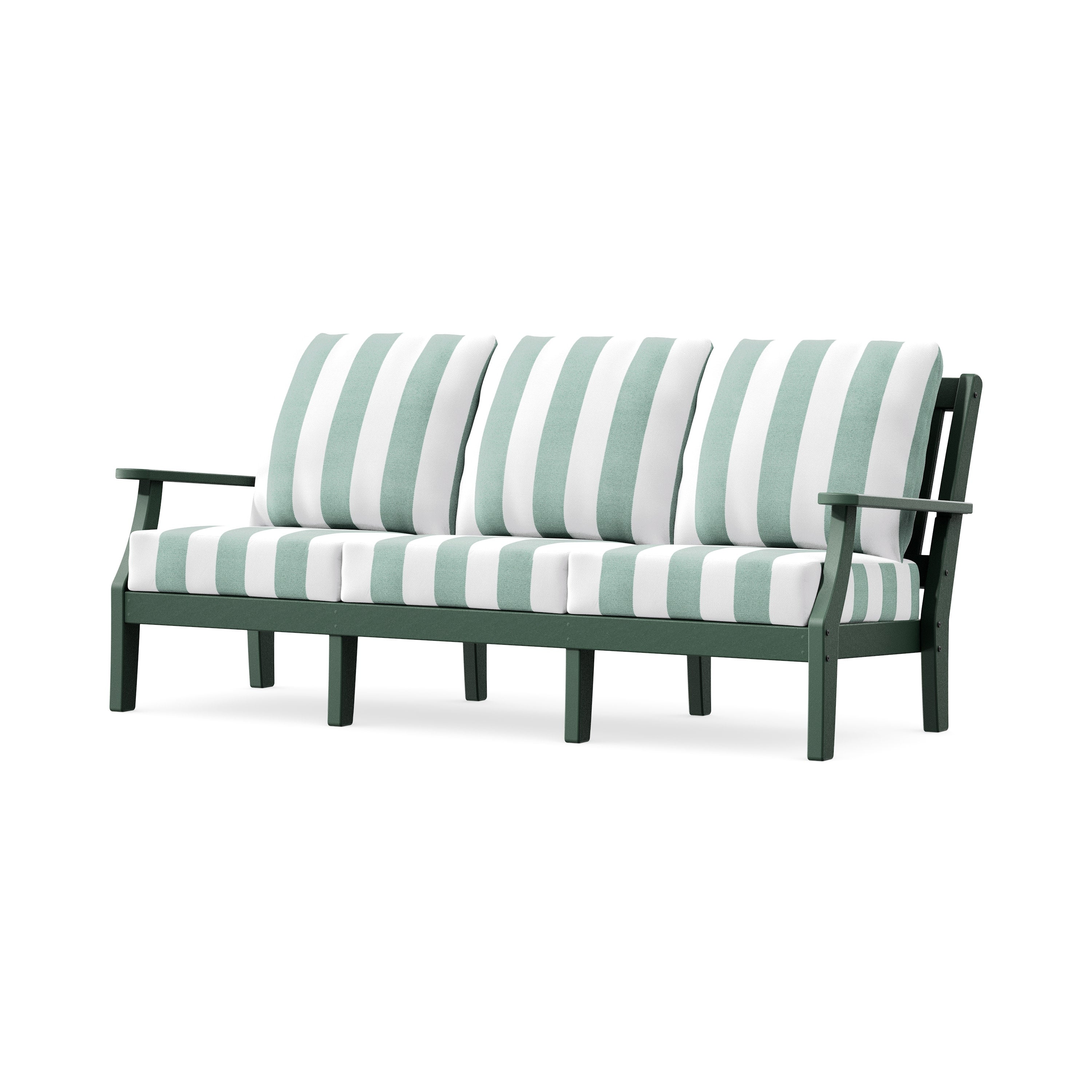 Chinoiserie Deep Seating Sofa in Green / Cabana Stripe Glacier Spa
