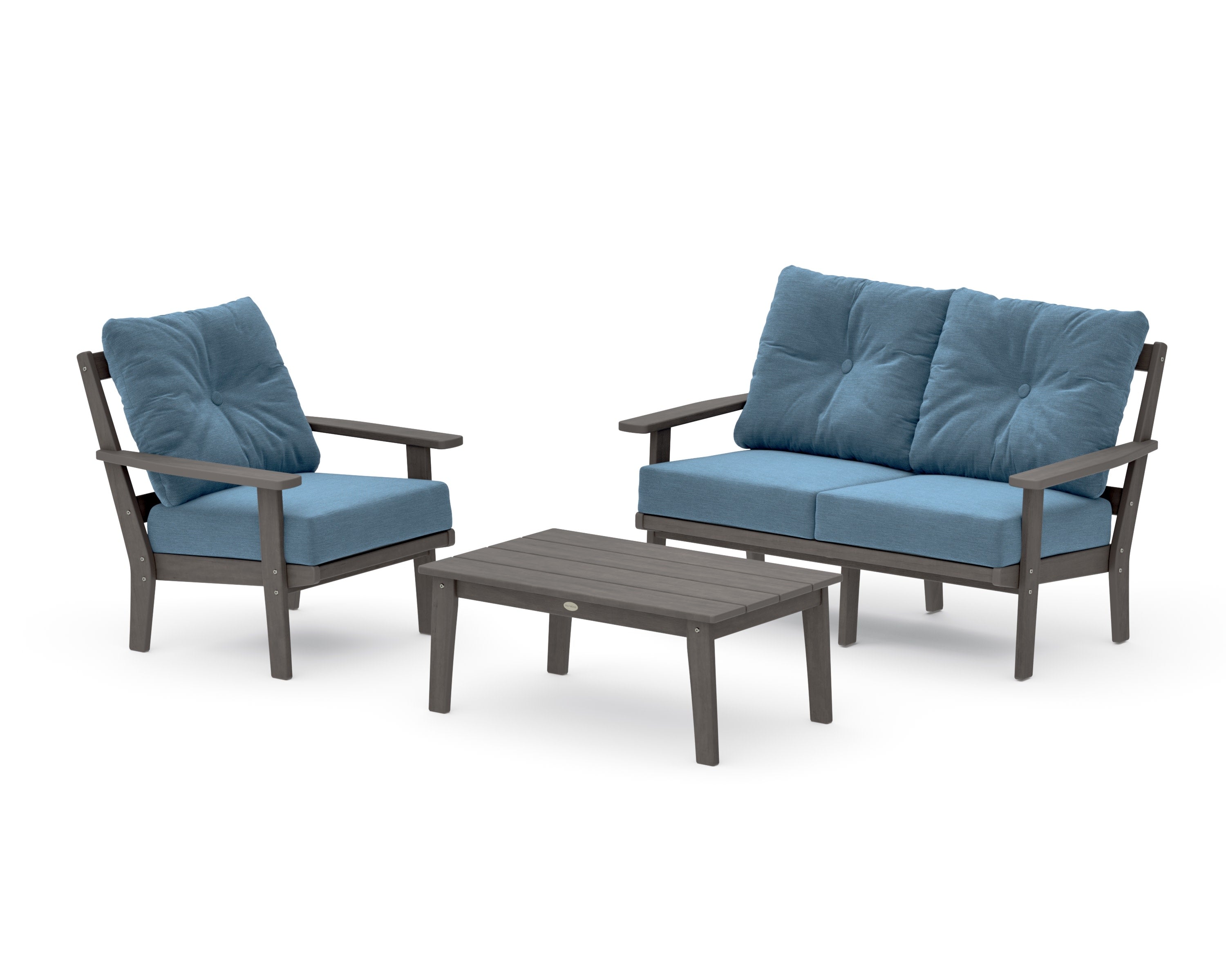 Prairie 3-Piece Deep Seating Set with Loveseat in Driftwood / Sky Blue