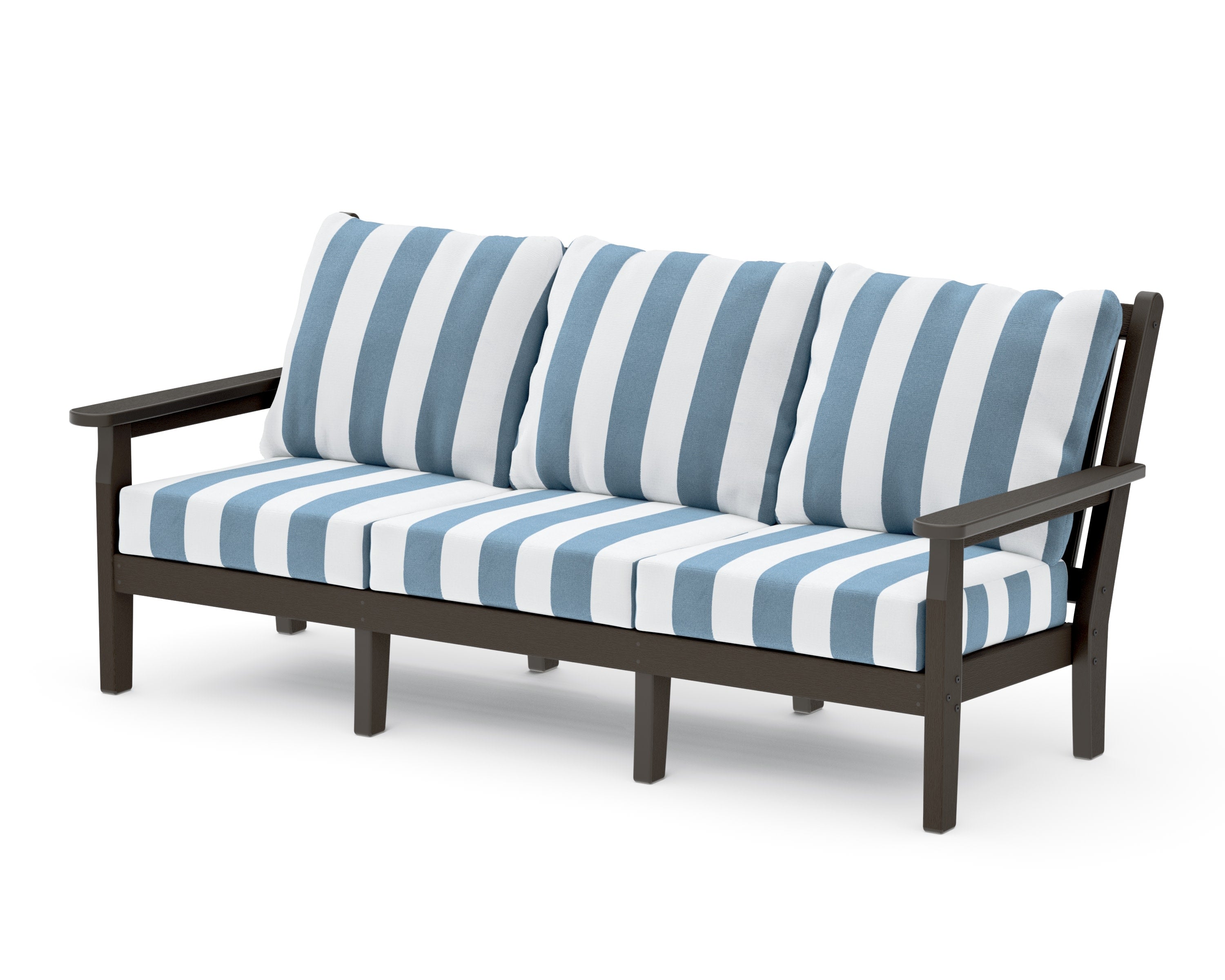 Chippendale Deep Seating Sofa in Vintage Coffee / Cabana Stripe Sky Blue