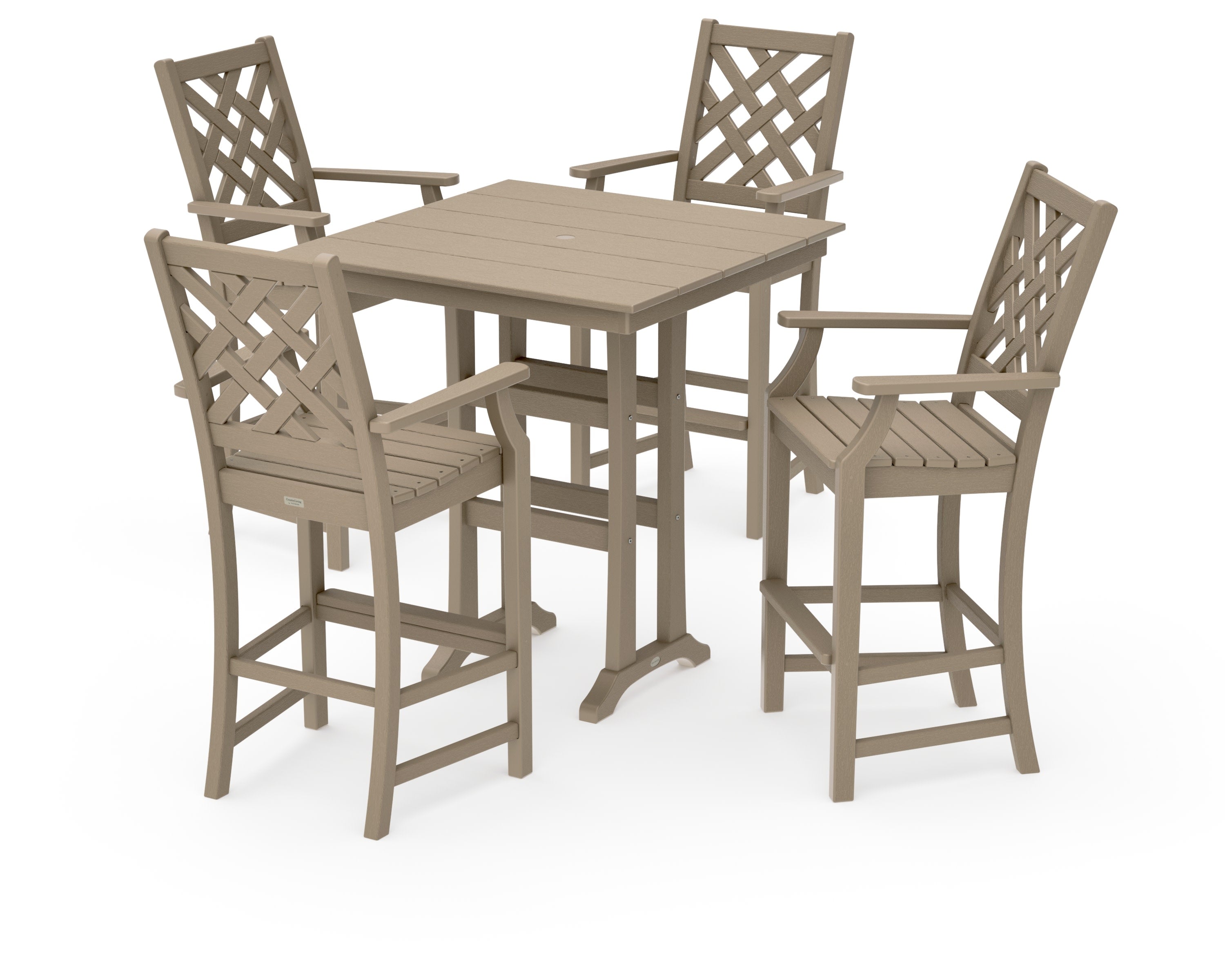 Wovendale 5-Piece Farmhouse Bar Set with Trestle Legs in Vintage Sahara