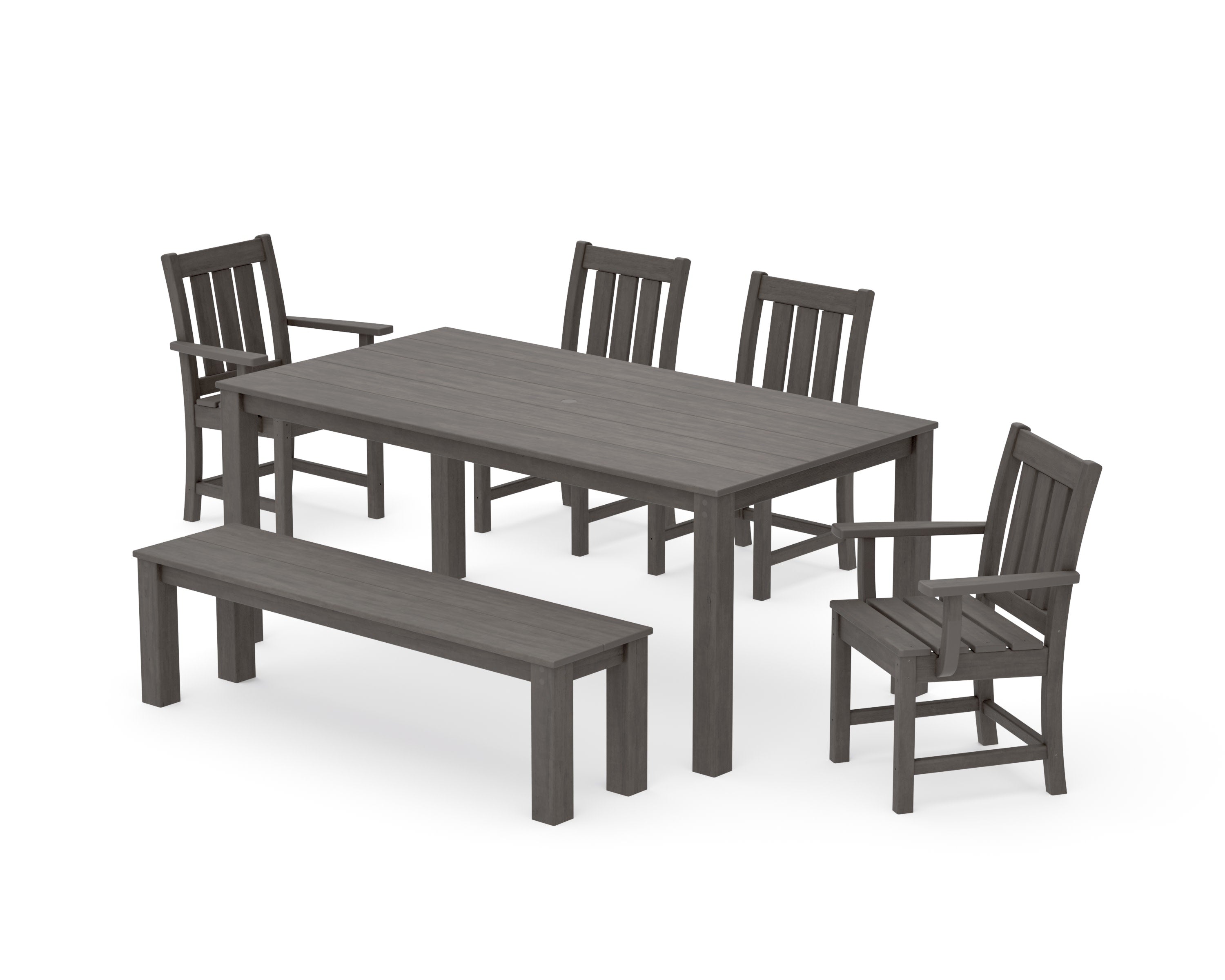 Oxford 6-Piece Parsons Dining Set with Bench in Driftwood