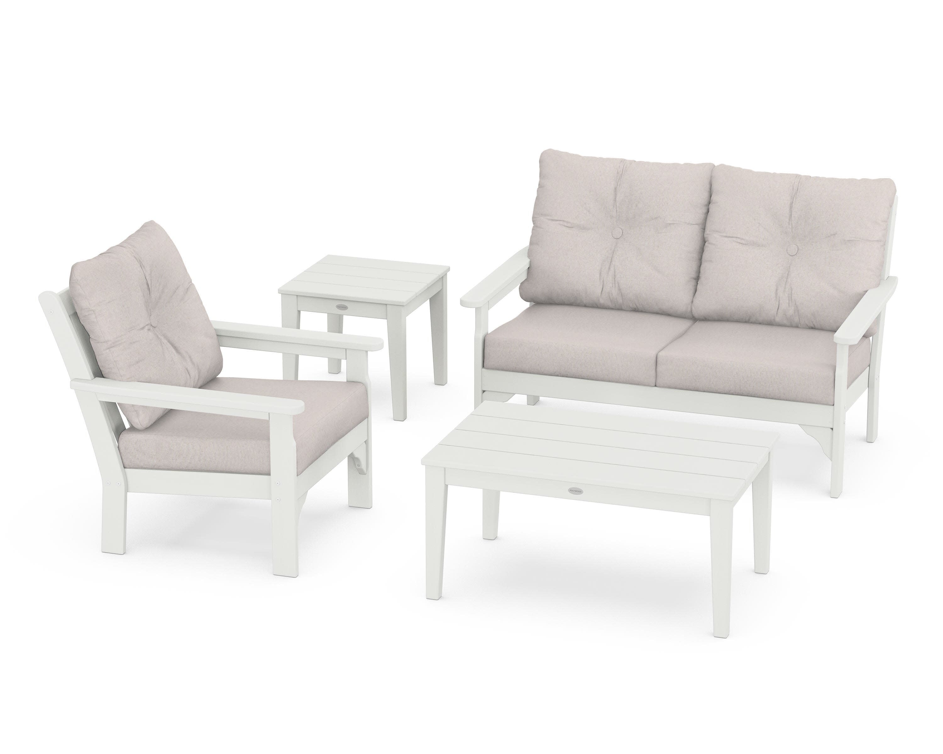 Vineyard 4-Piece Deep Seating Set in Vintage White / Dune Burlap
