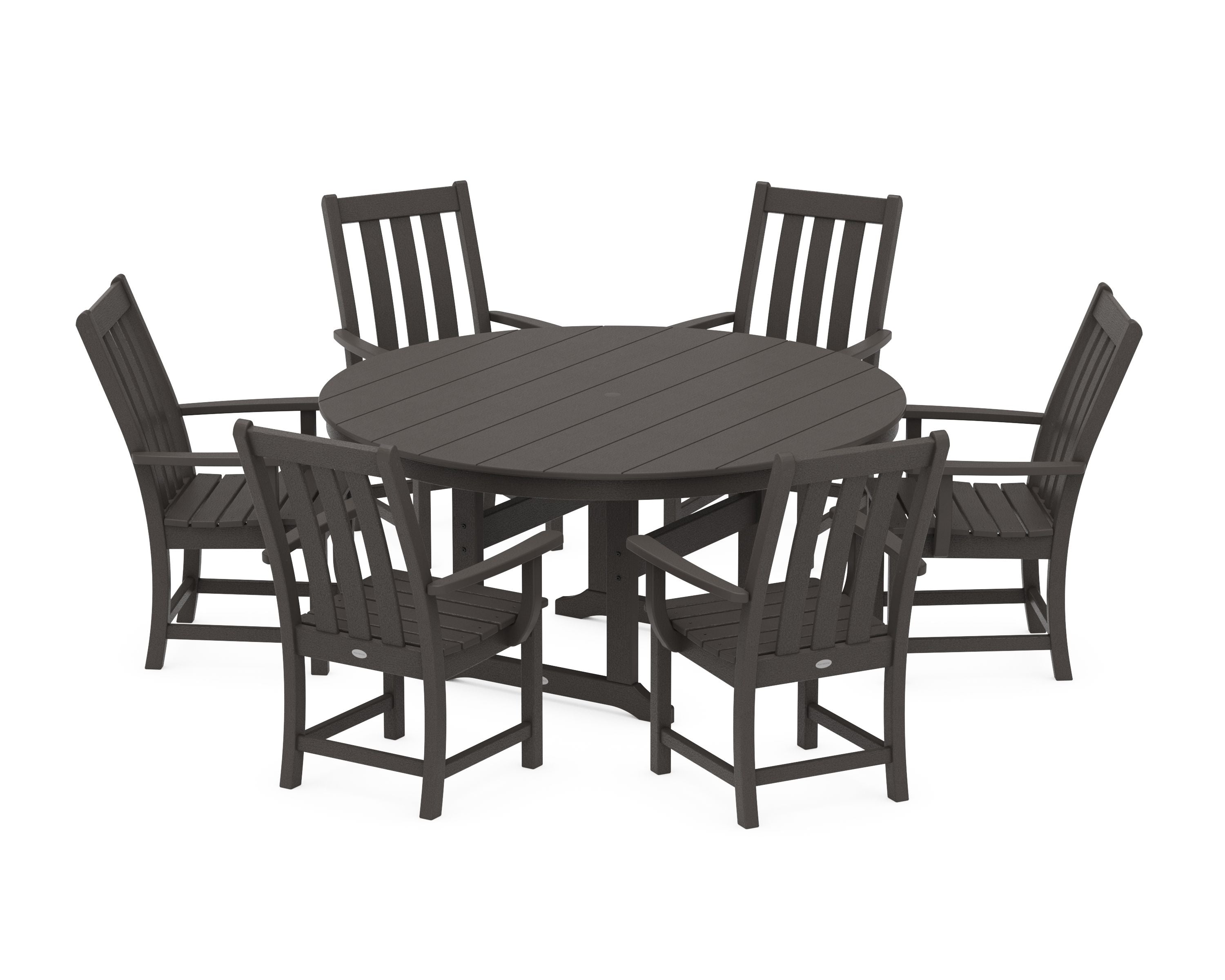 Vineyard 7-Piece Arm Chair Round Farmhouse Dining Set in Vintage Coffee