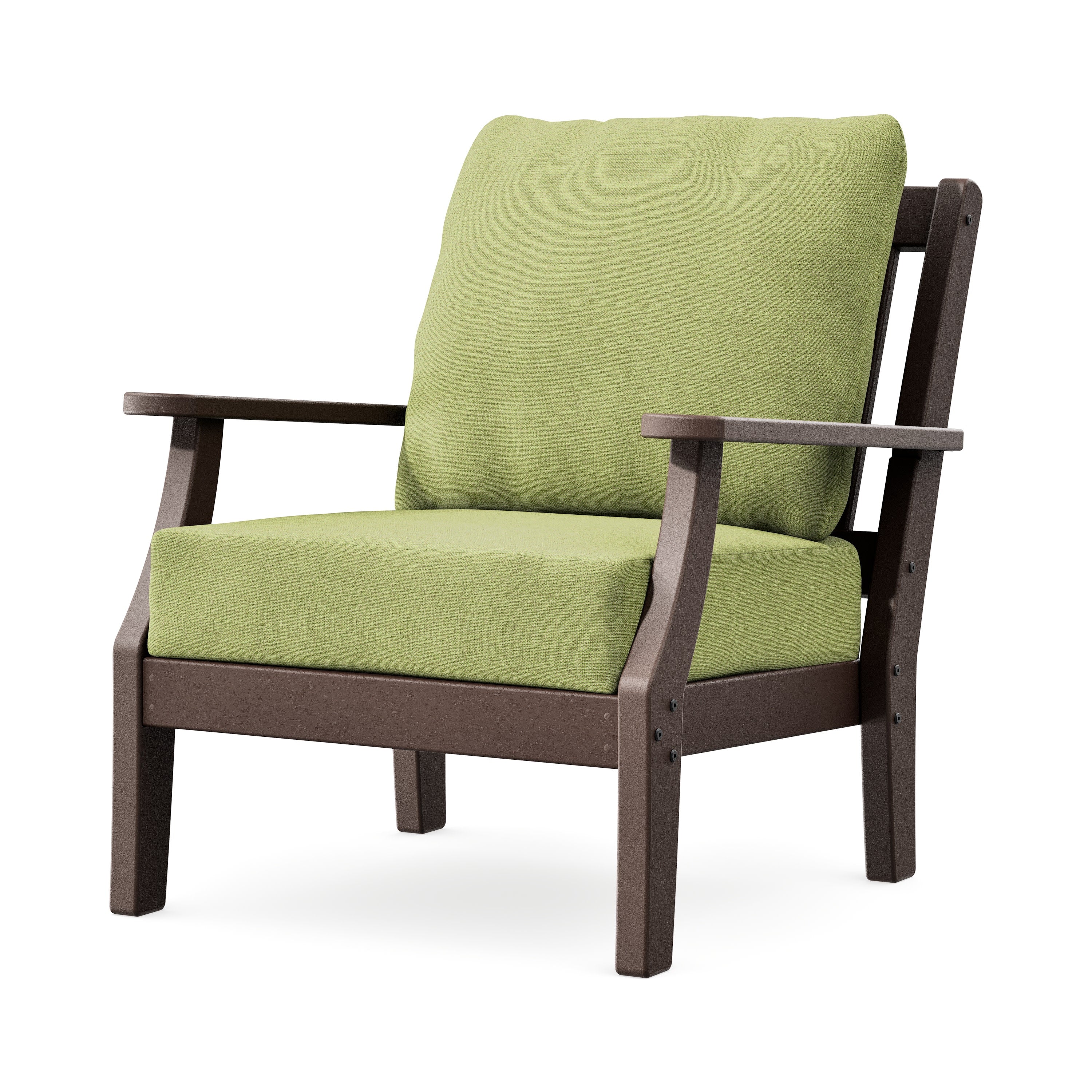 Chinoiserie Deep Seating Chair in Mahogany / Chartreuse Boucle