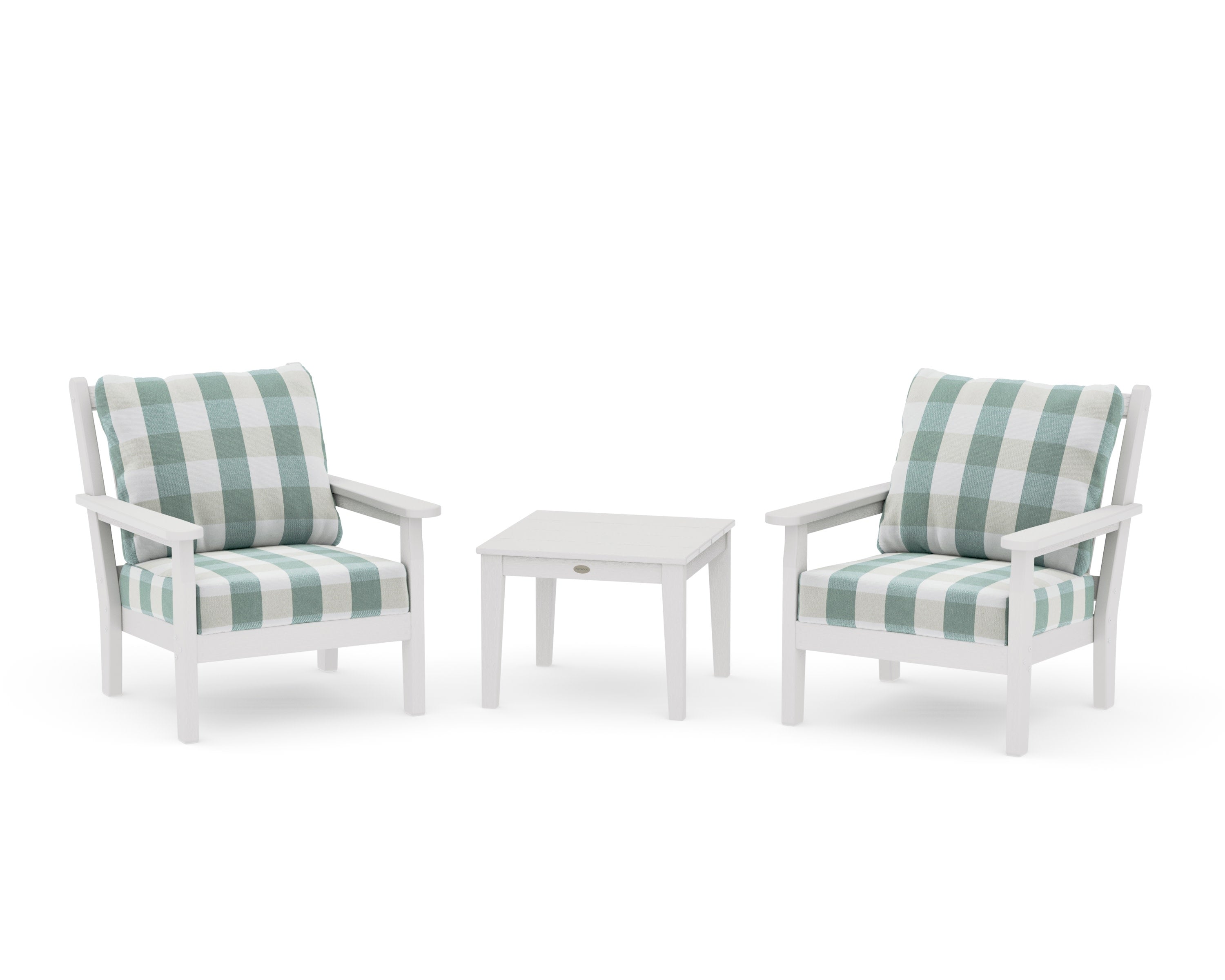 Chippendale 3-Piece Deep Seating Set in Vintage White / Buffalo Plaid Glacier Spa