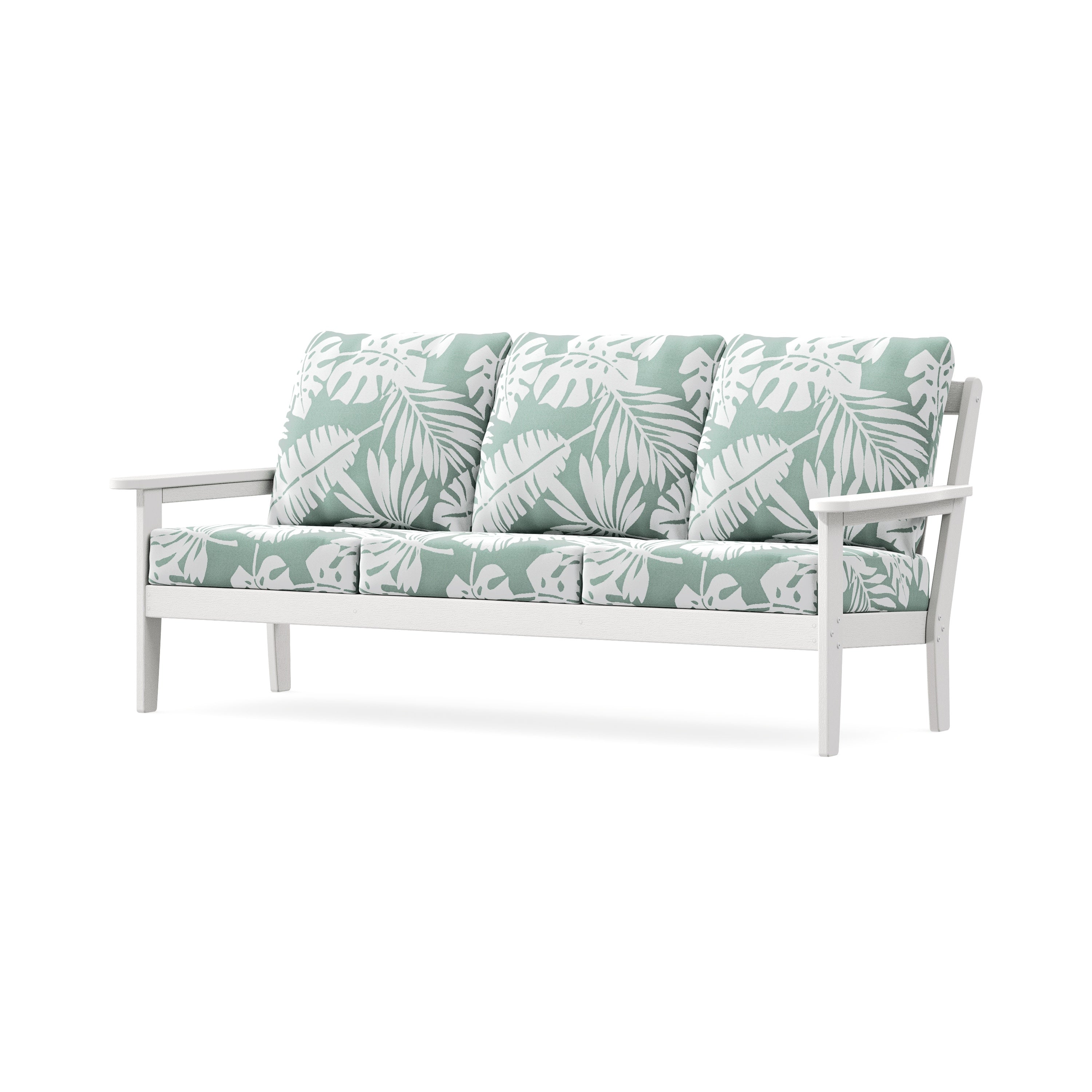 Cottage Deep Seating Sofa in Vintage White / Leaf Glacier Spa