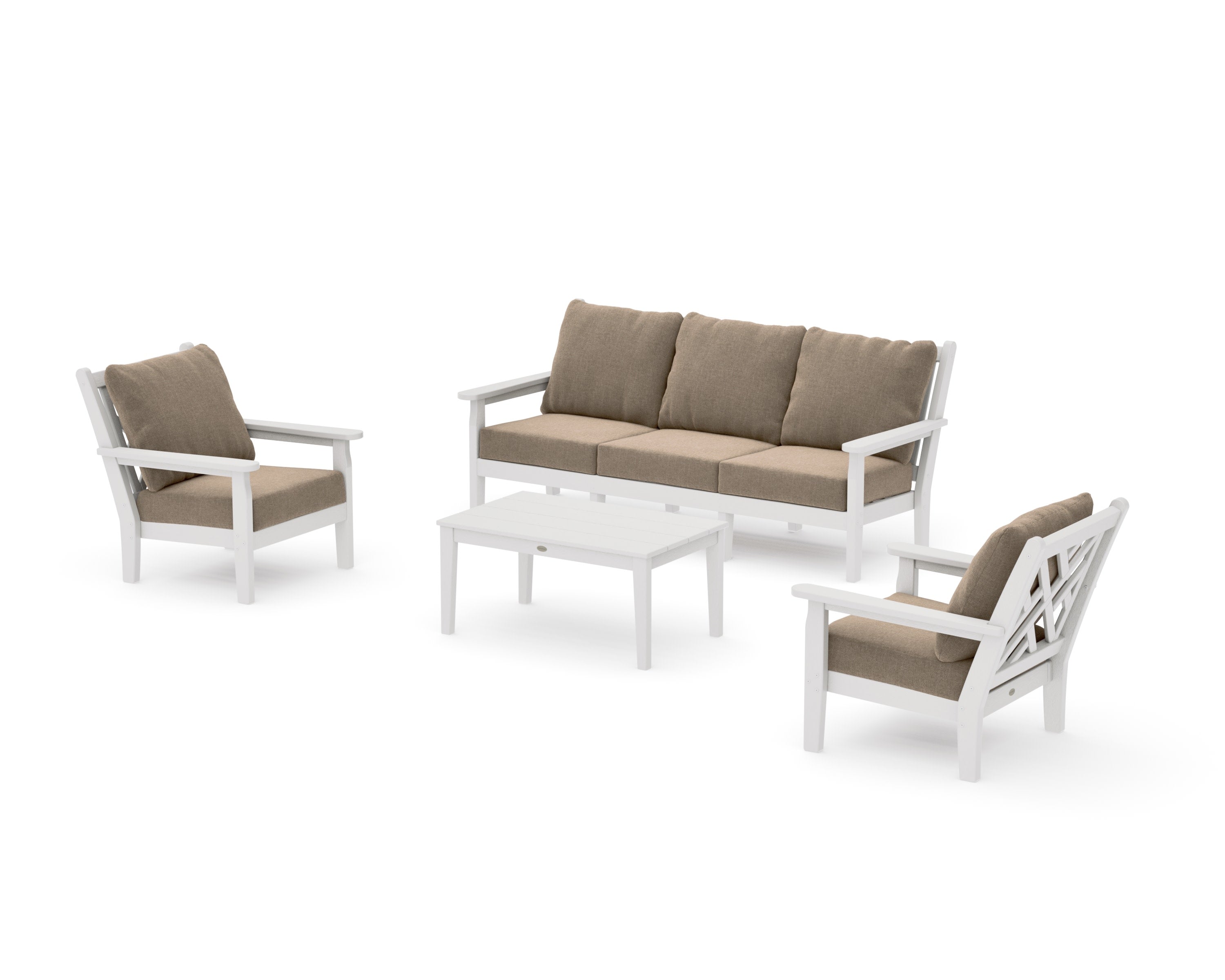 Chippendale 4-Piece Deep Seating Set with Sofa in Vintage White / Spiced Burlap