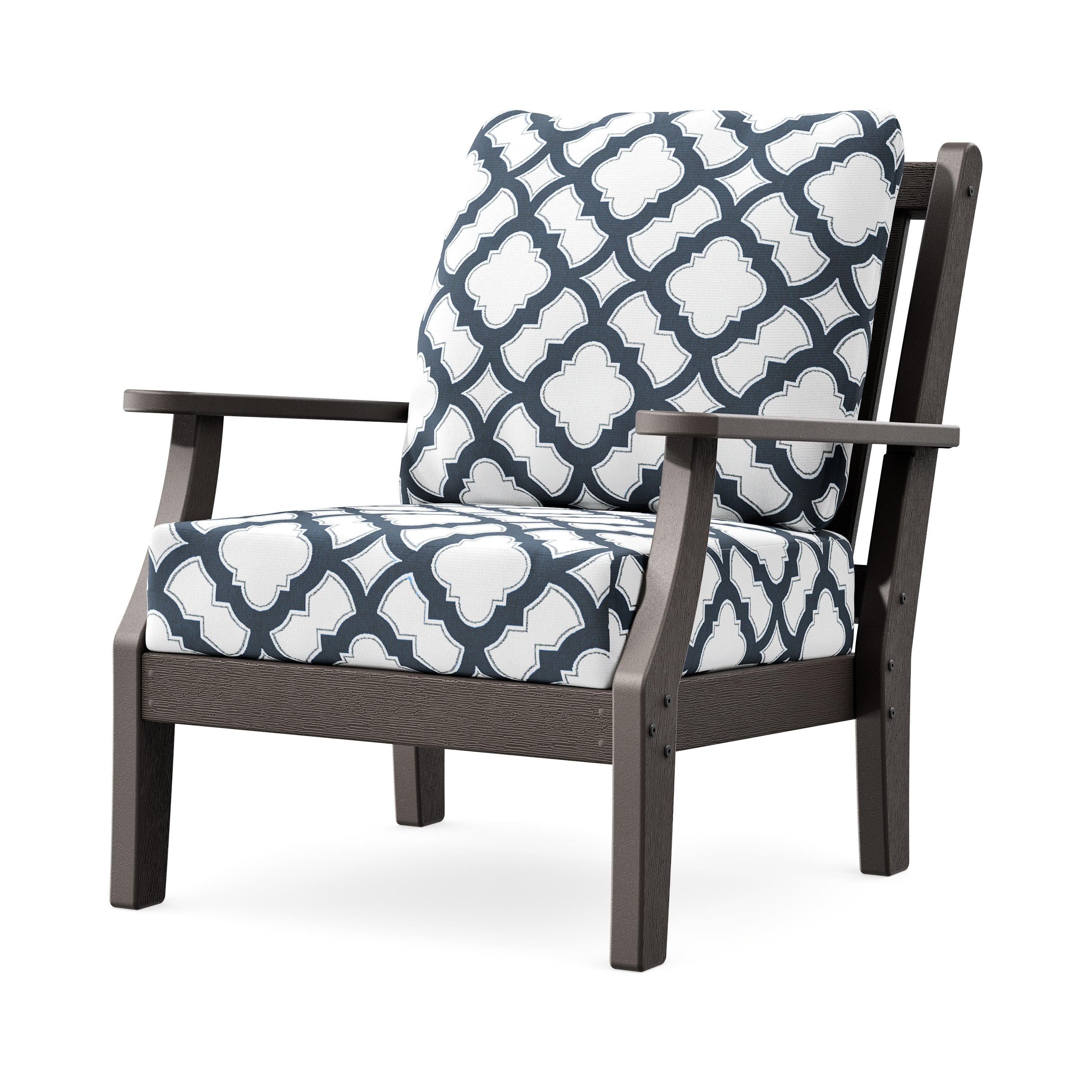 Wovendale Deep Seating Chair in Vintage Coffee / Trellis Marine Indigo