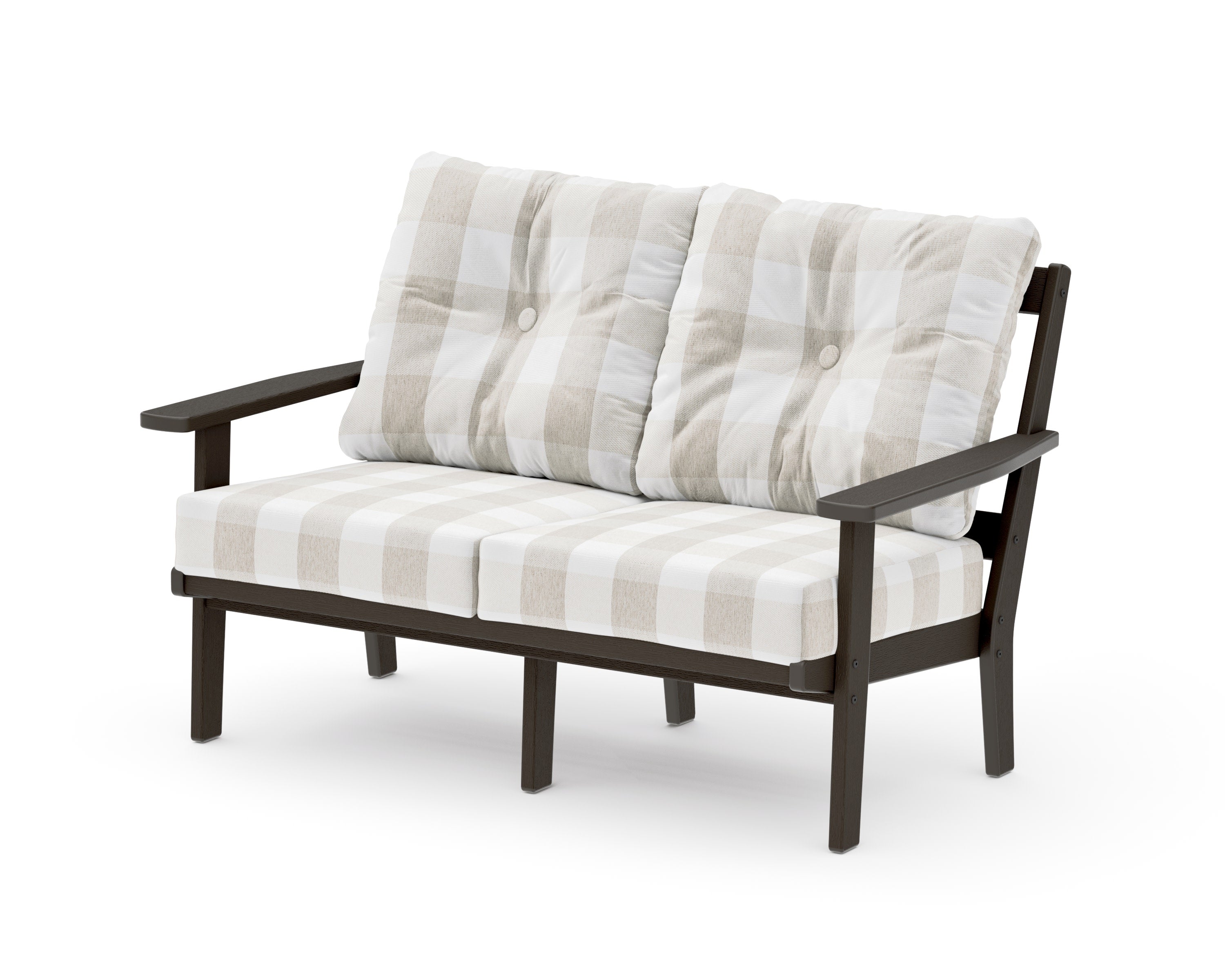 Oxford Deep SeatingLoveseat in Vintage Coffee / Buffalo Plaid Dune Burlap