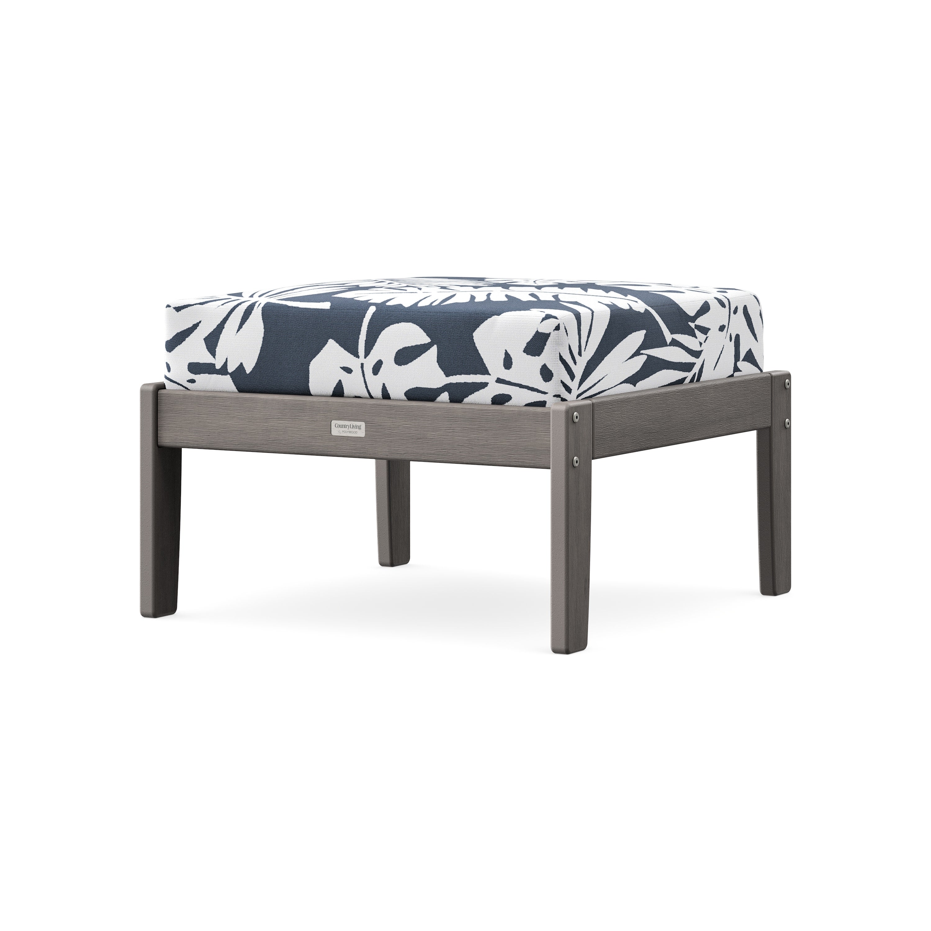 Cottage Deep Seating Ottoman in Driftwood / Leaf Marine Indigo