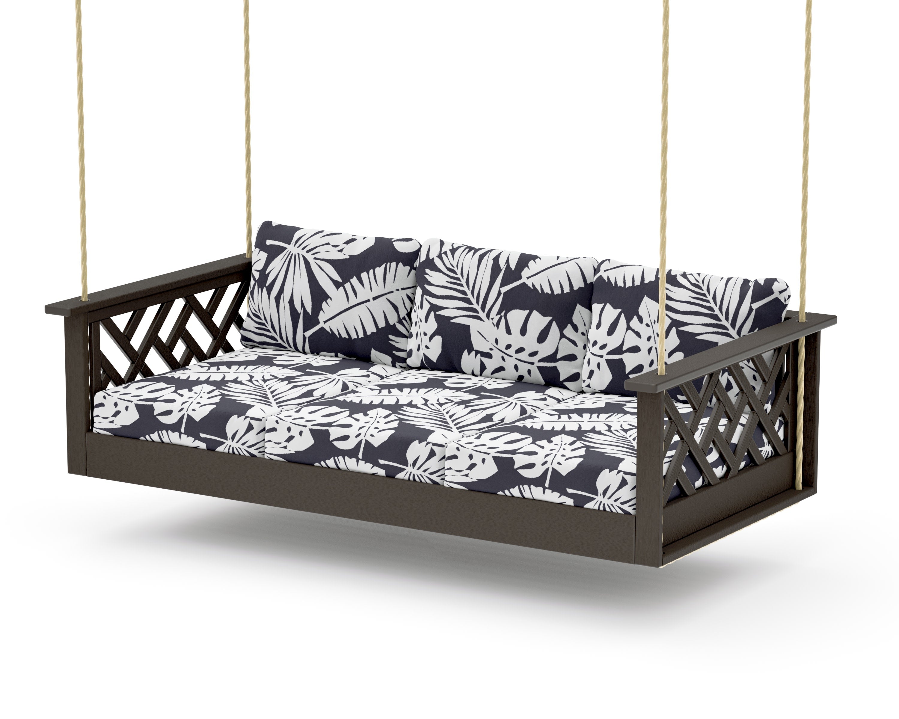 Chippendale Daybed Swing in Vintage Coffee / Leaf Navy