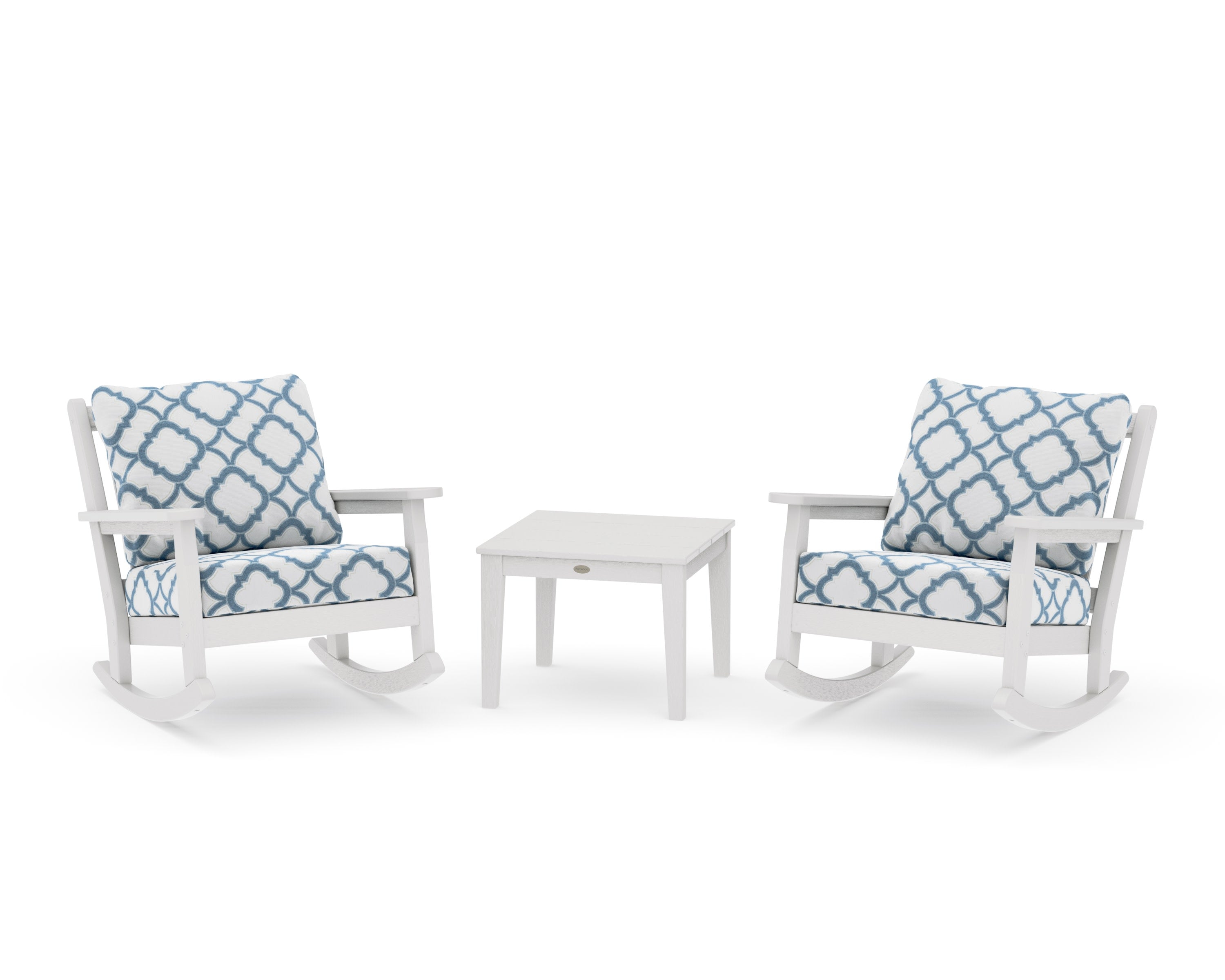 Chippendale 3-Piece Deep Seating Rocker Set in Vintage White / Trellis Sky Blue