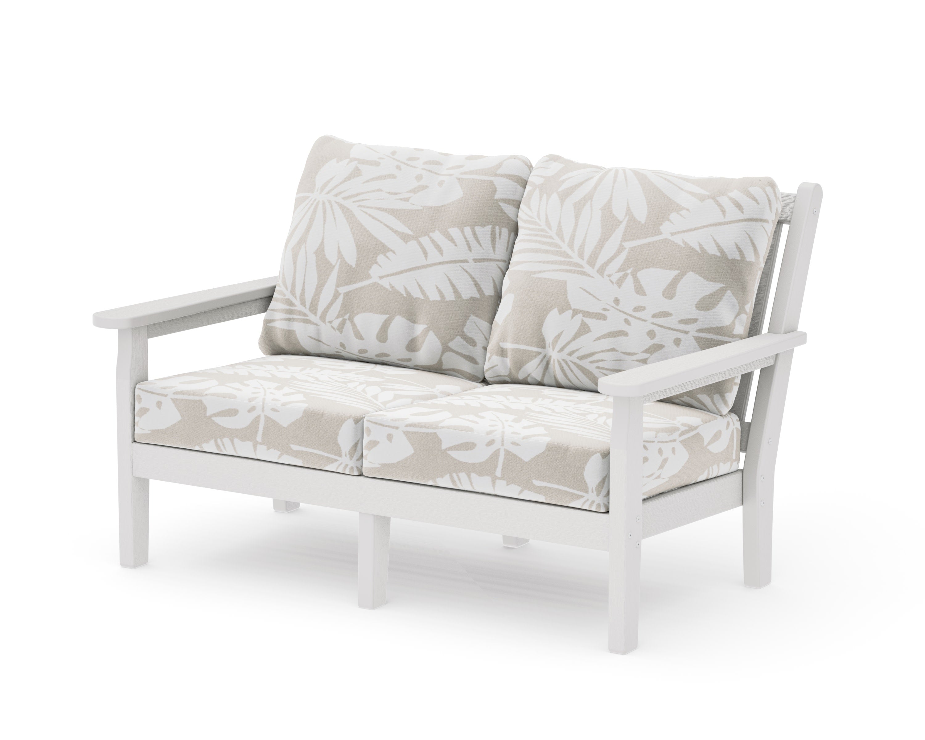 Chippendale Deep Seating Loveseat in Vintage White / Leaf Dune Burlap