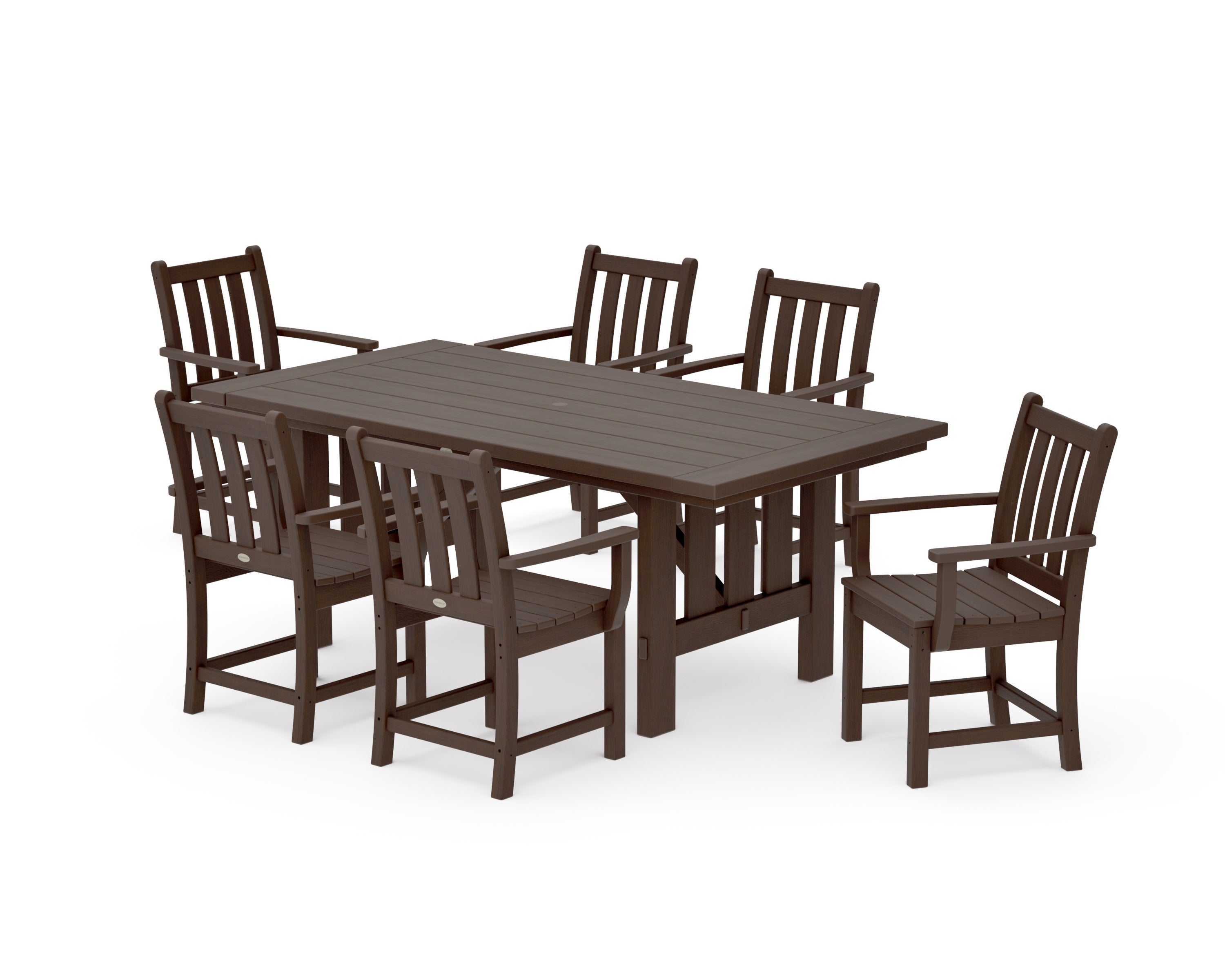 Traditional Garden Arm Chair 7-Piece Mission Dining Set in Kona