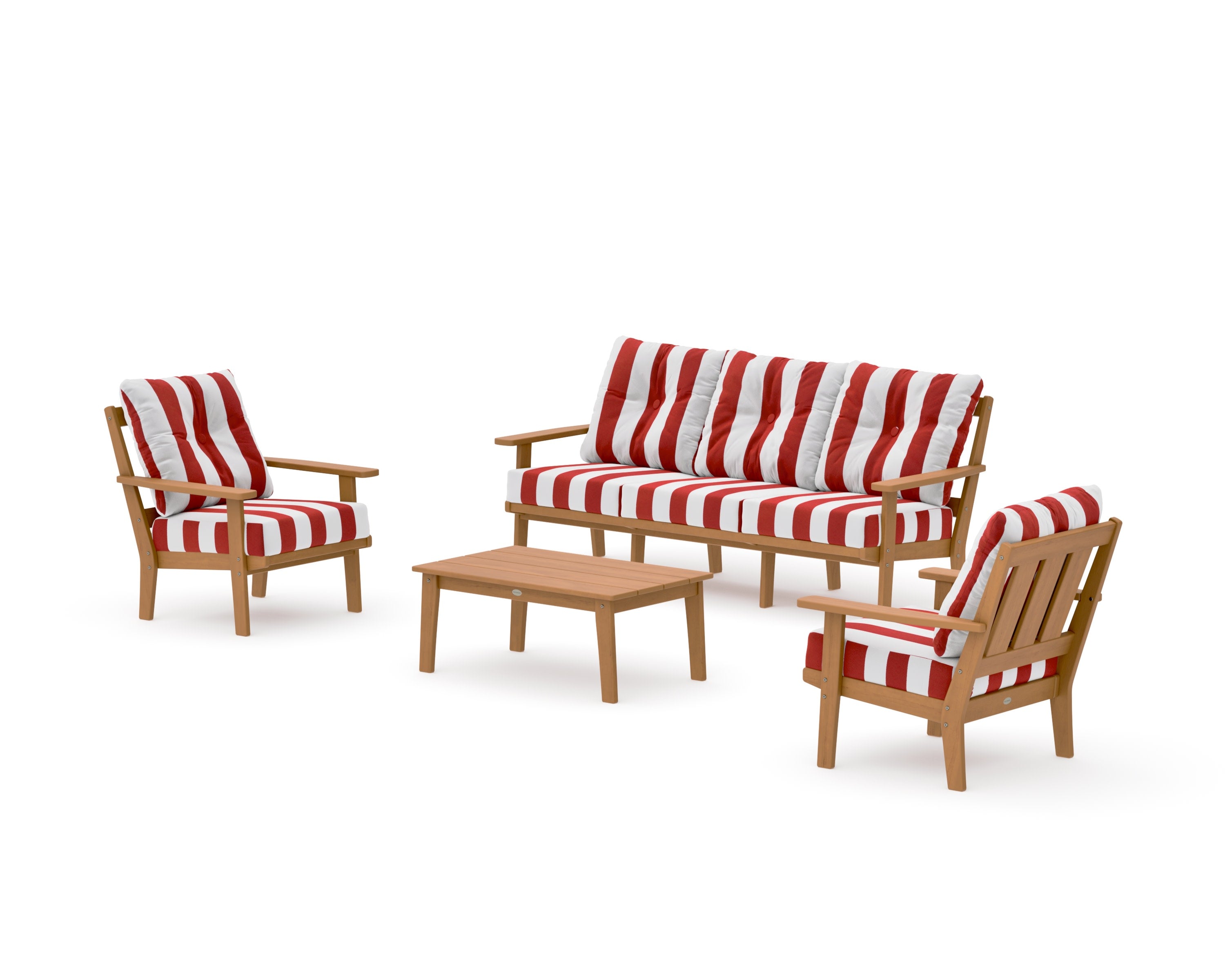 Oxford 4-Piece Deep Seating Set with Sofa in Natural / Cabana Stripe Crimson