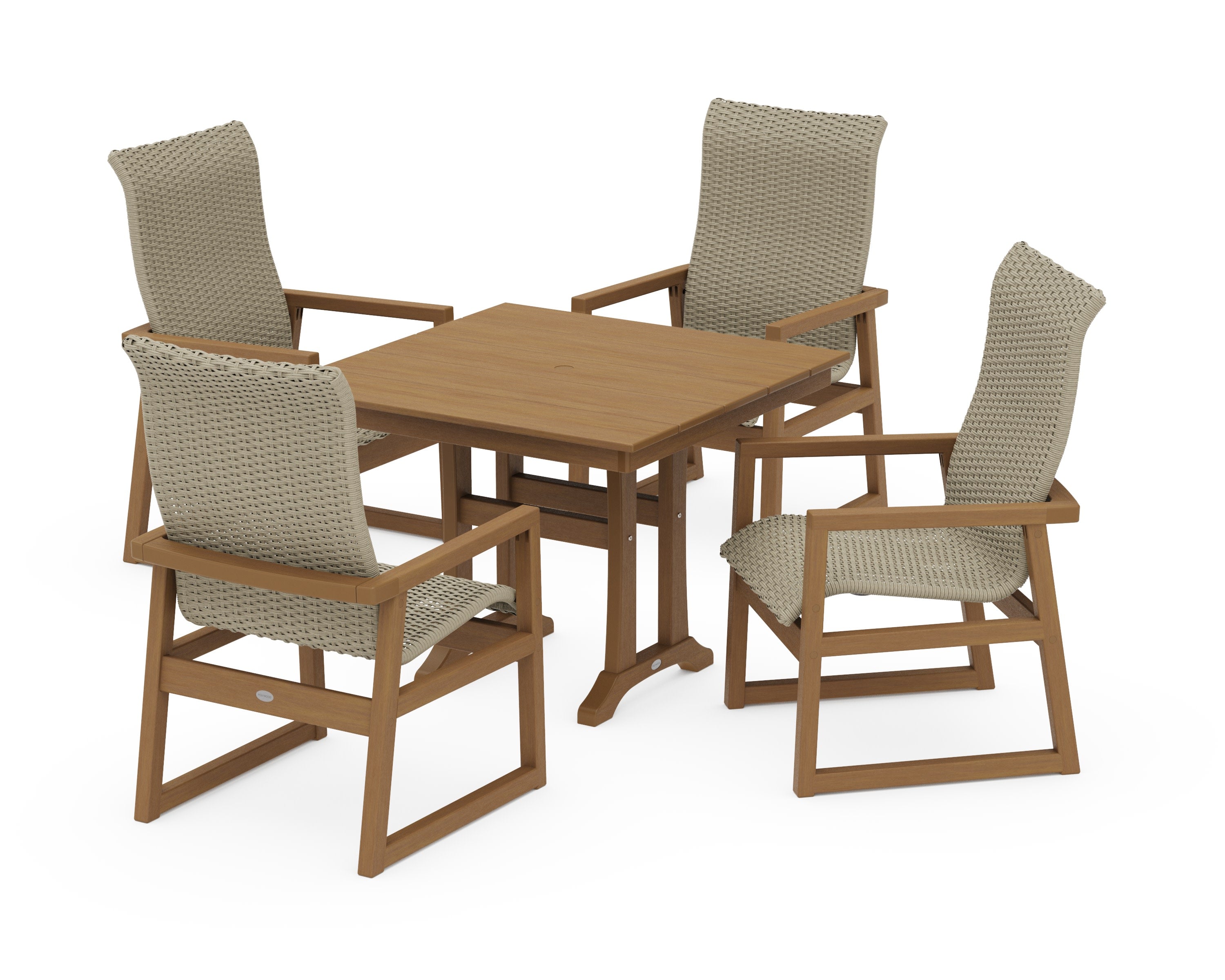 EDGE Woven Highback 5-Piece Farmhouse Dining Set with Trestle Legs in Natural / Dune Grass