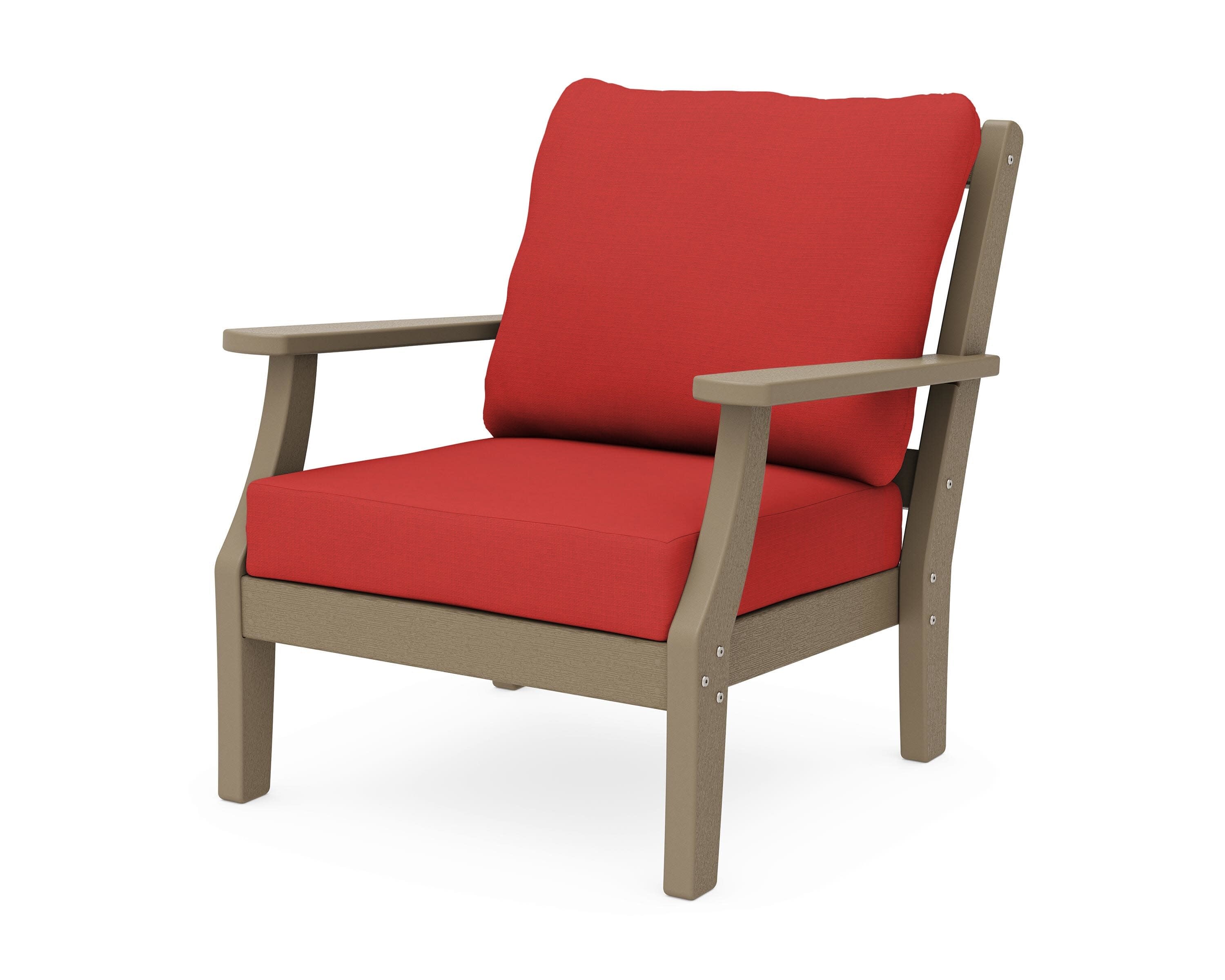 Chinoiserie Deep Seating Chair in Vintage Sahara / Crimson Linen