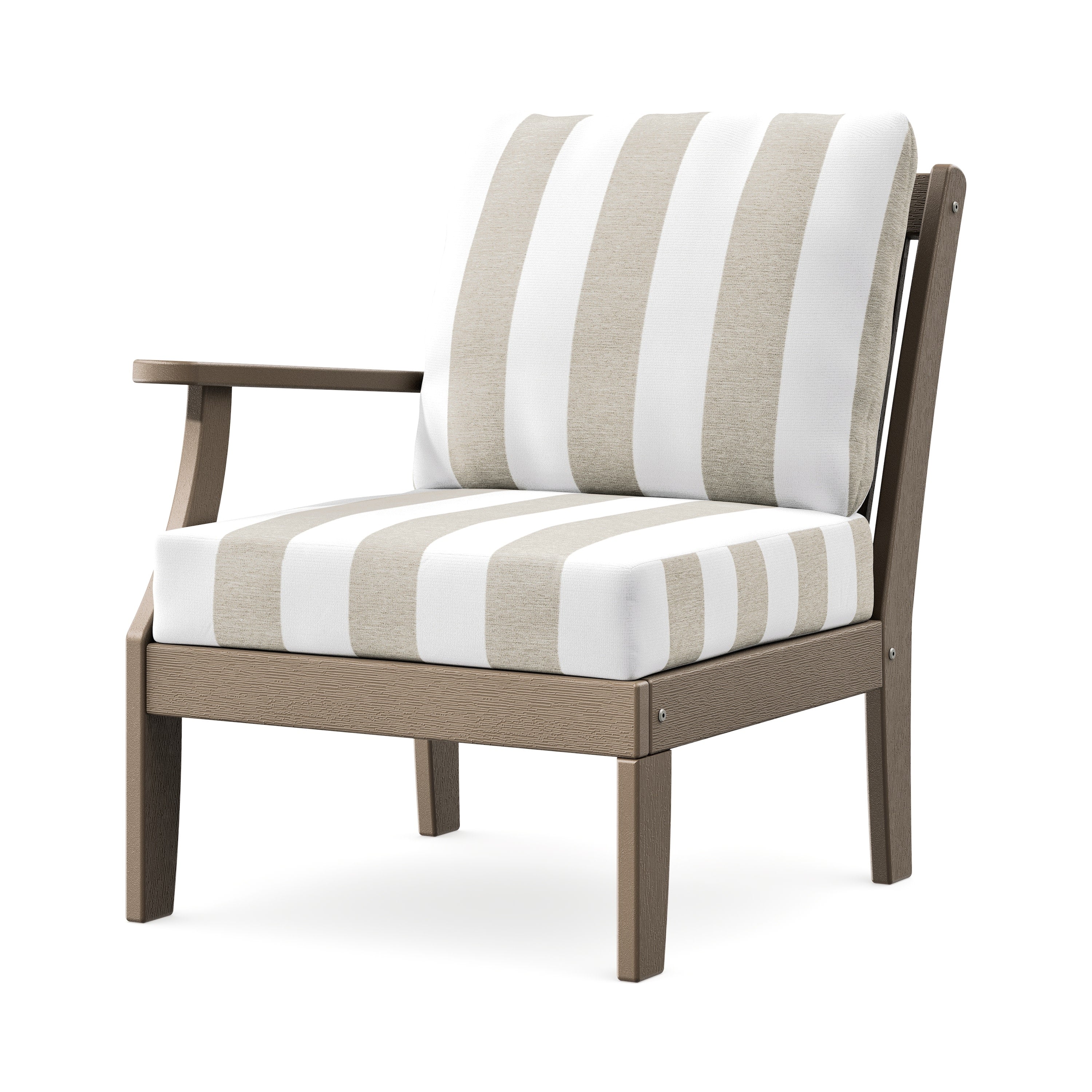 Braxton Modular Left Arm Chair in Vintage Sahara / Cabana Stripe Dune Burlap