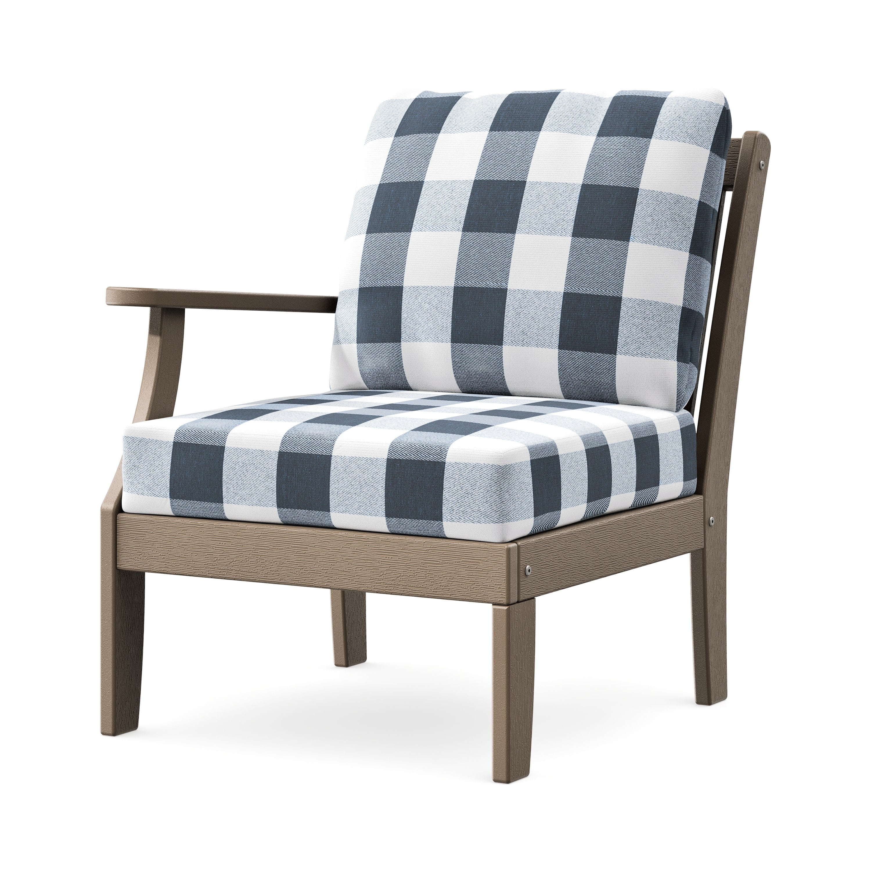 Braxton Modular Left Arm Chair in Vintage Sahara / Buffalo Plaid Marine Indigo