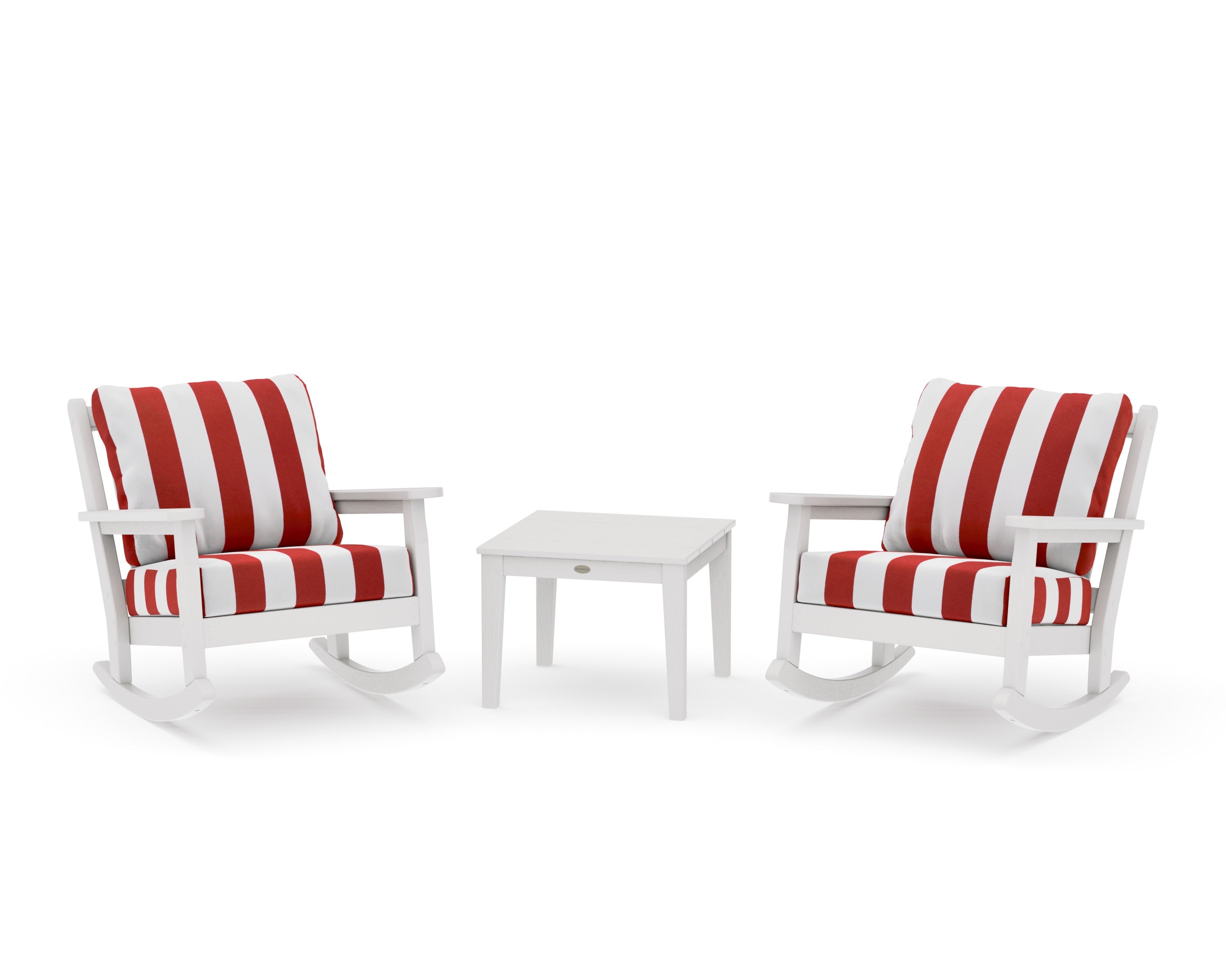 Chippendale 3-Piece Deep Seating Rocker Set in Vintage White / Cabana Stripe Crimson