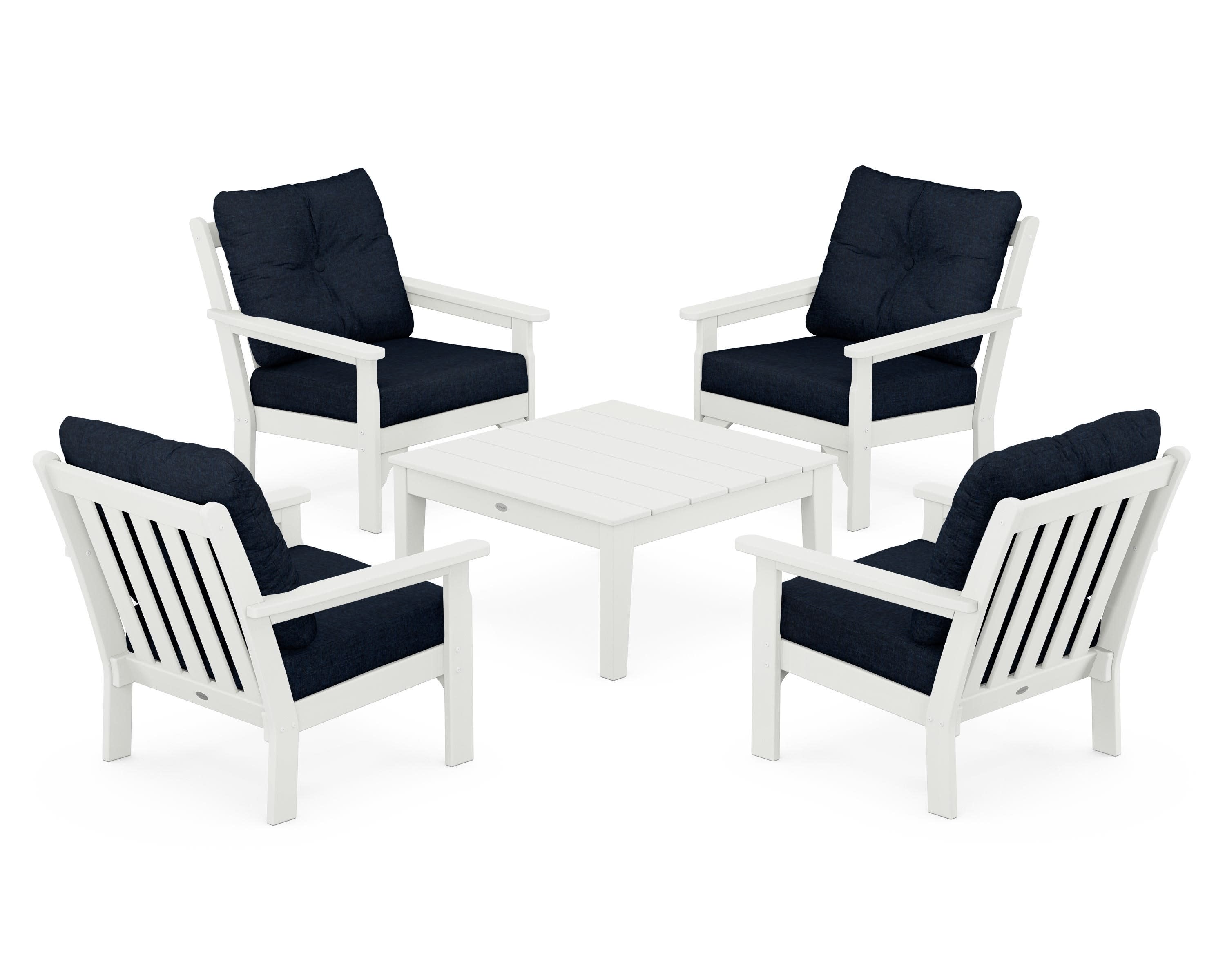 Vineyard 5-Piece Deep Seating Conversation Set in Vintage White / Marine Indigo
