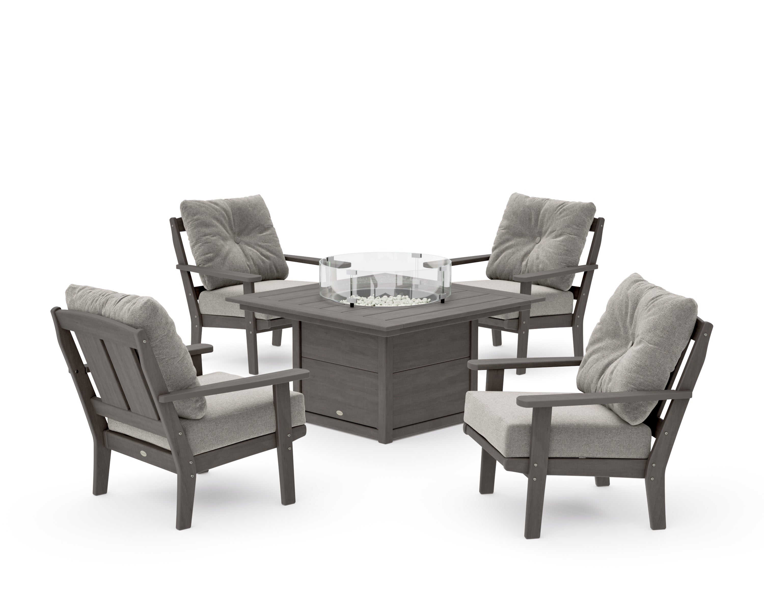 Mission 5-Piece Deep Seating Set with Fire Pit Table in Driftwood / Weathered Tweed