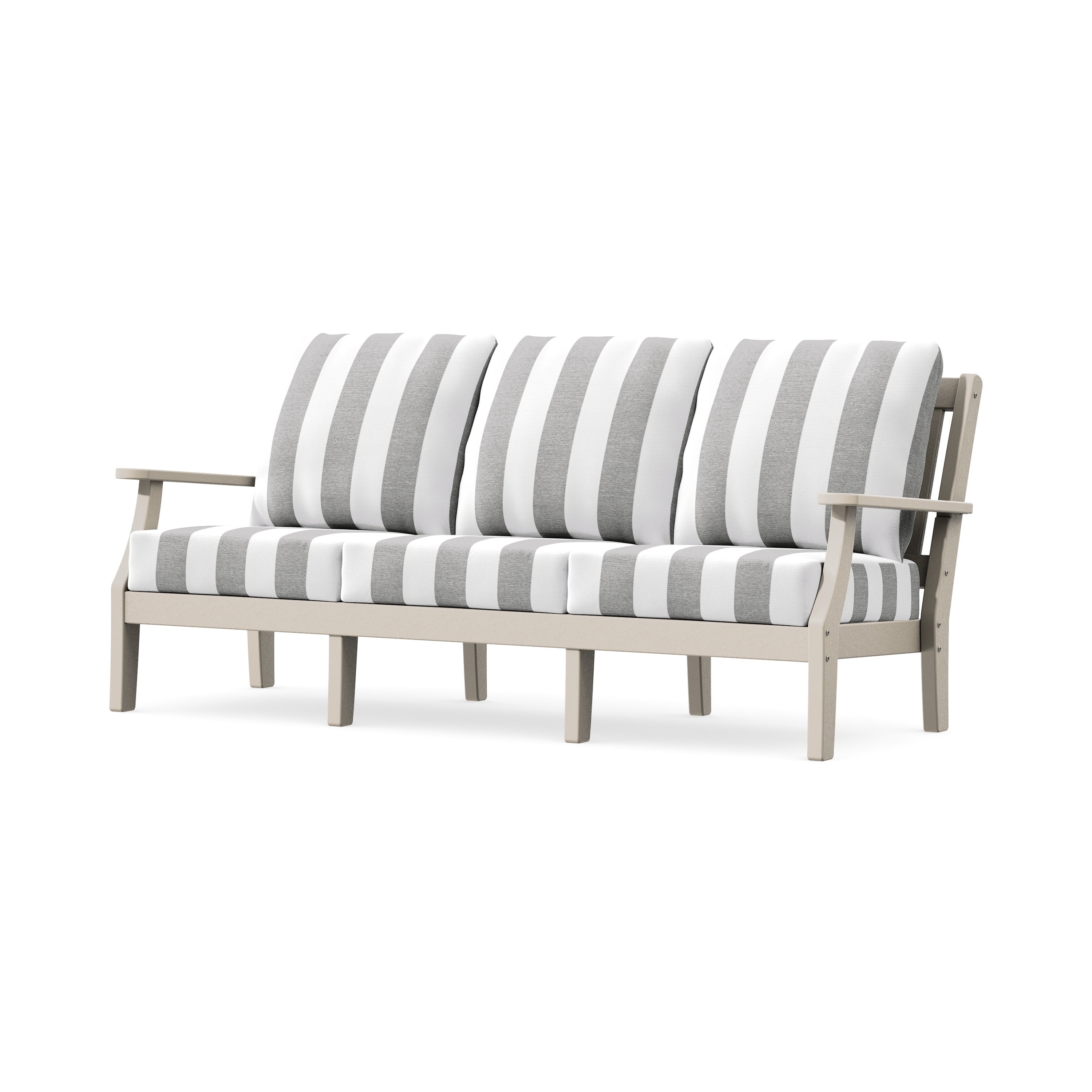 Chinoiserie Deep Seating Sofa in Sand / Cabana Stripe Grey Mist