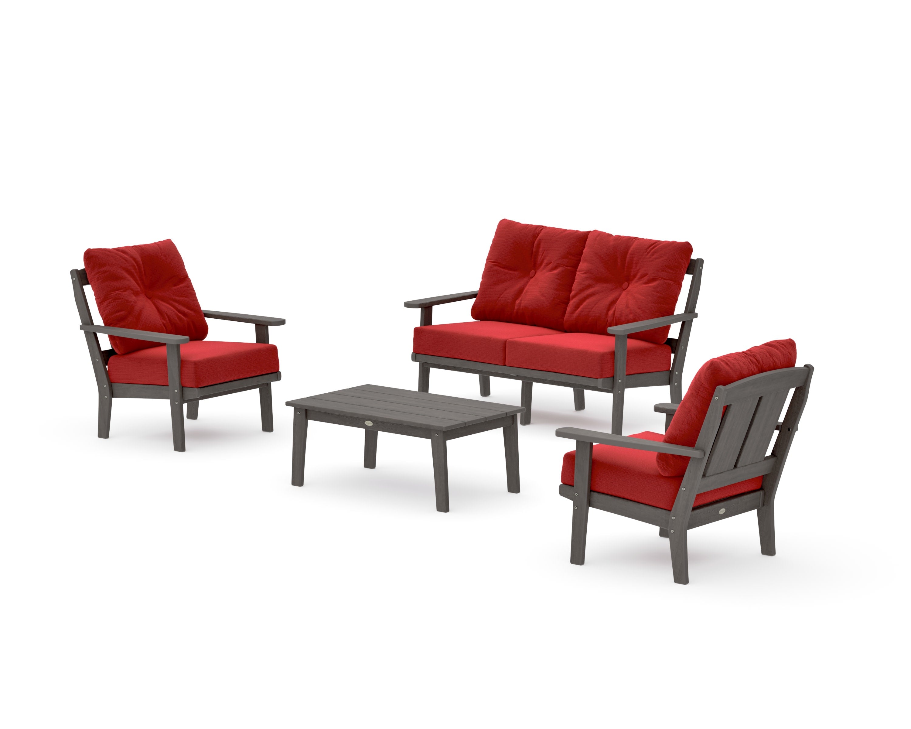 Mission 4-Piece Deep Seating Set with Loveseat in Driftwood / Crimson Linen