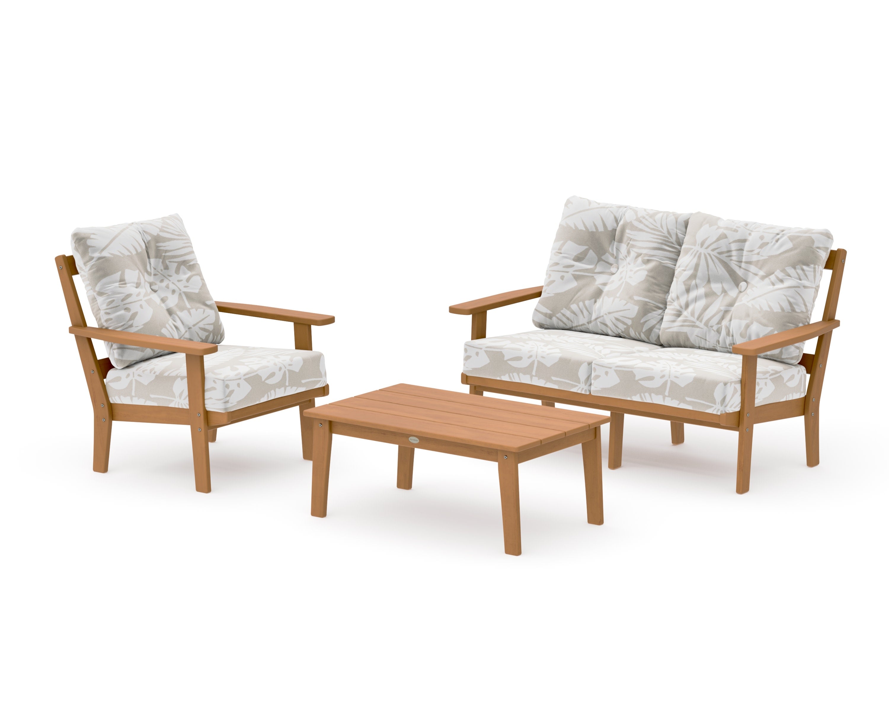 Oxford 3-Piece Deep Seating Set with Loveseat in Natural / Leaf Dune Burlap