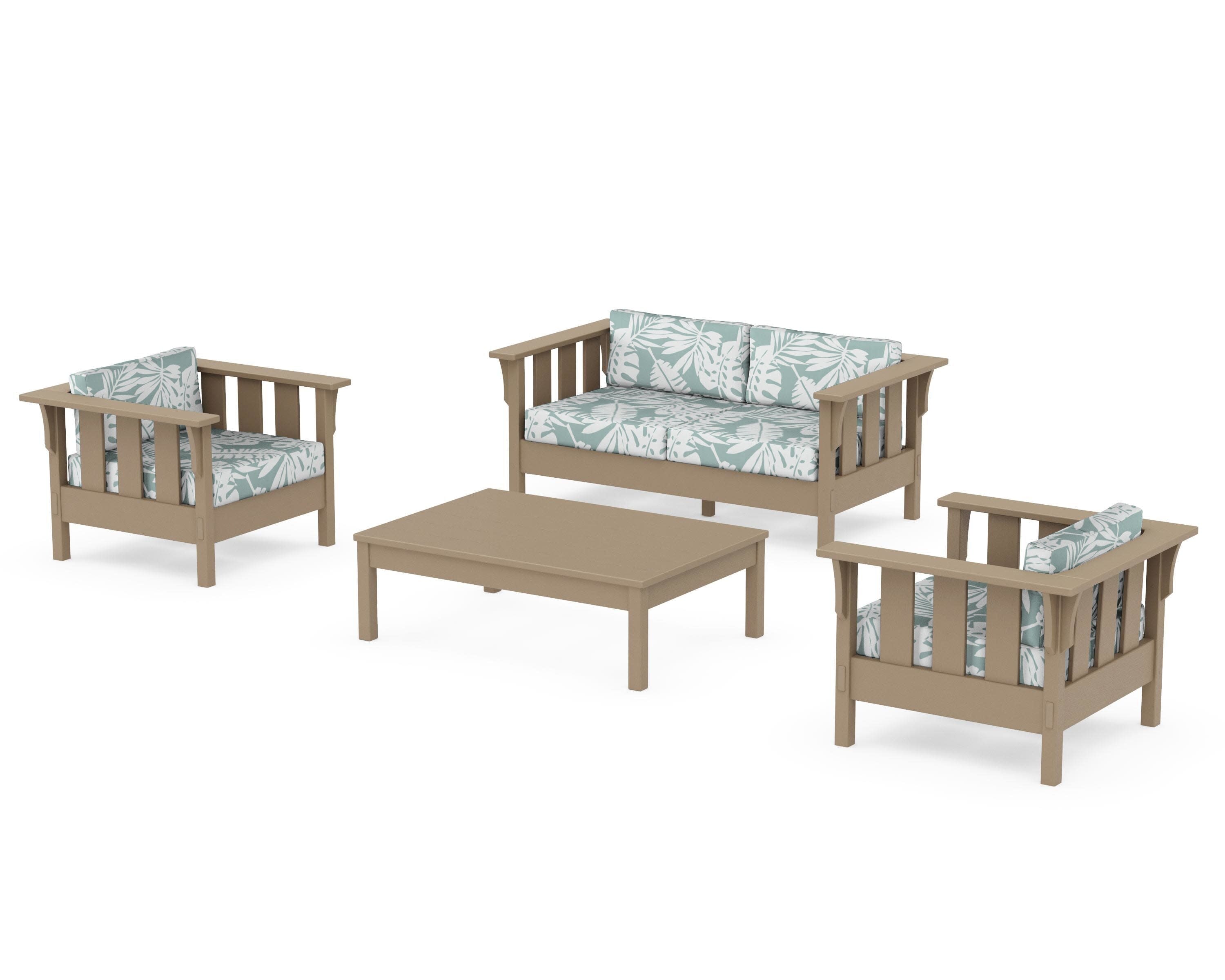 Acadia 4-Piece Deep Seating Set with Loveseat in Vintage Sahara / Leaf Glacier Spa