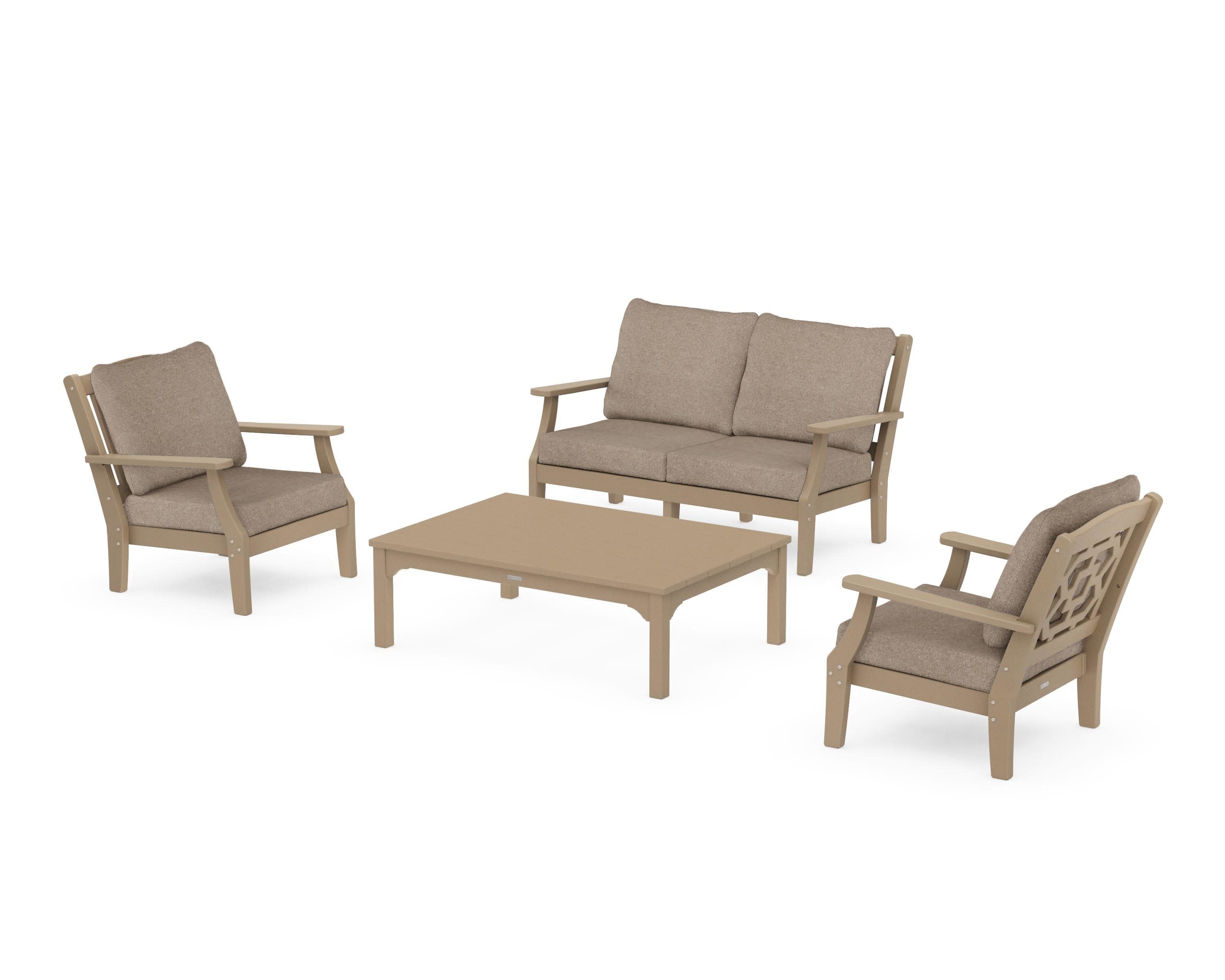 Chinoiserie 4-Piece Deep Seating Set with Loveseat in Vintage Sahara / Spiced Burlap